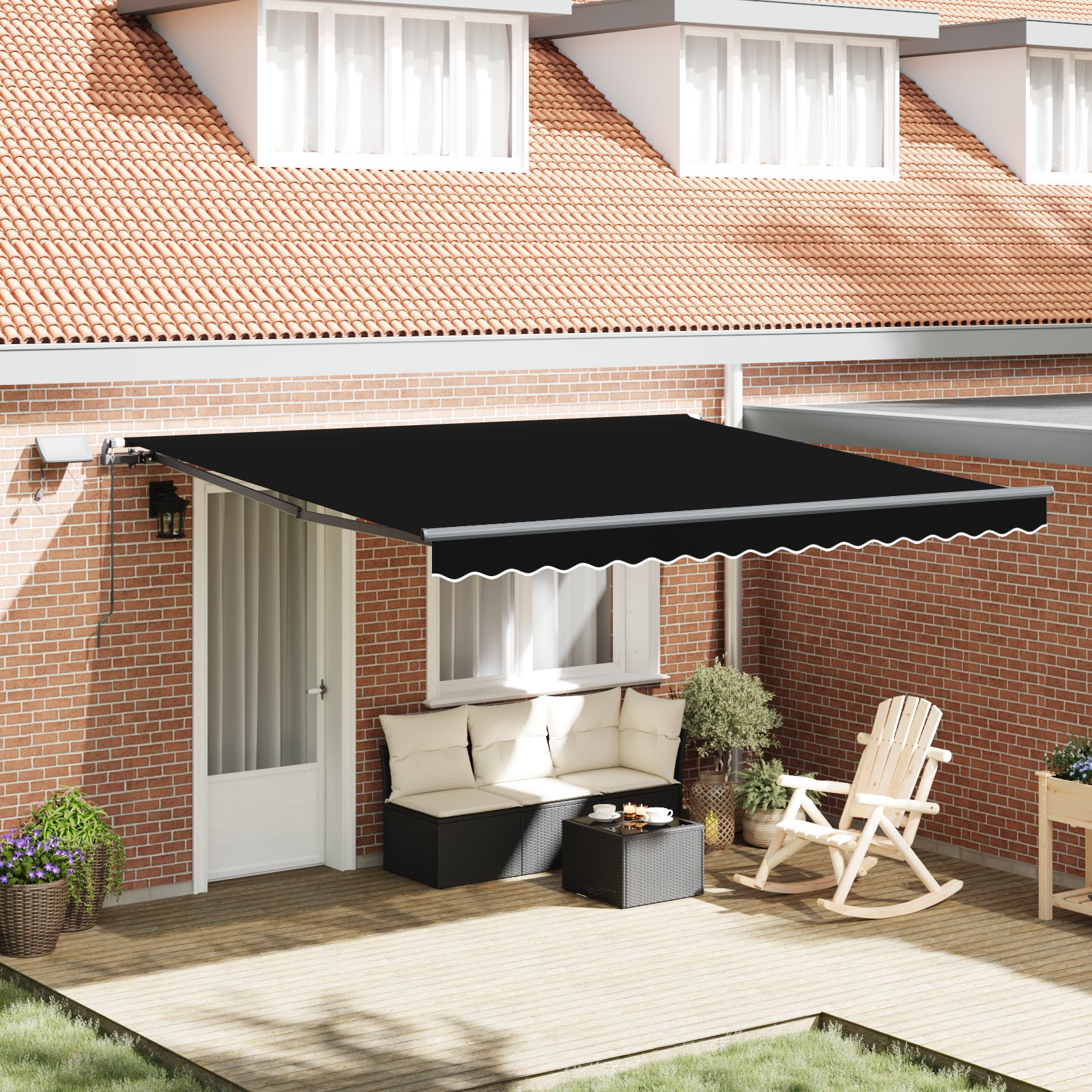 Manuell Uttrekkbar Markise med LED Svart 400x350 cm, vidaXL Markiseduk for 4x3.5 m RAMME Svart