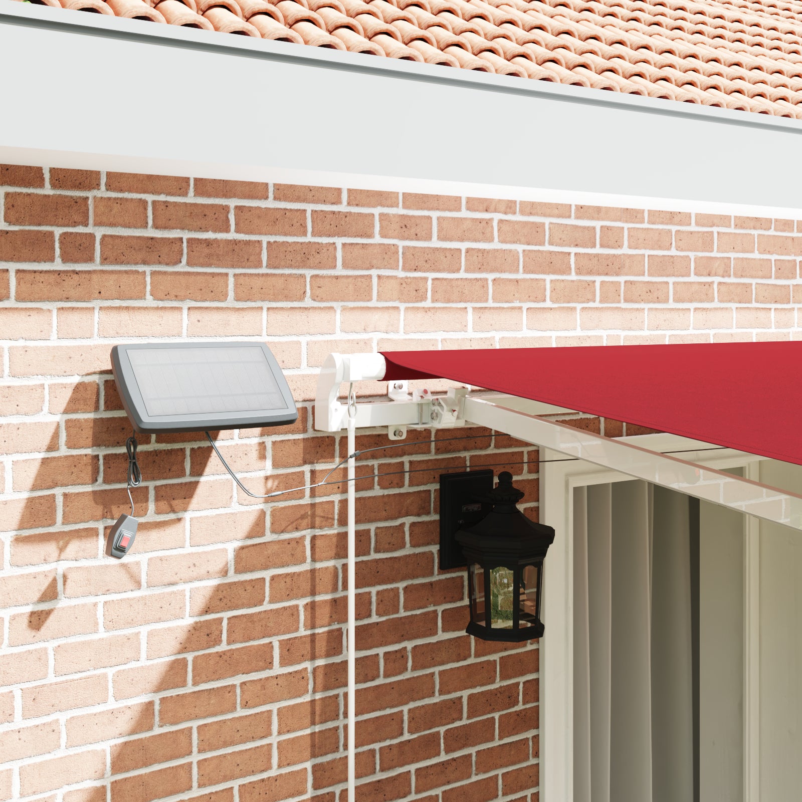 Manuell Uttrekkbar Markise med LED Rød 400x350 cm, vidaXL Markise Erstatningsstoff for 4x3,5 m Ramme Rød