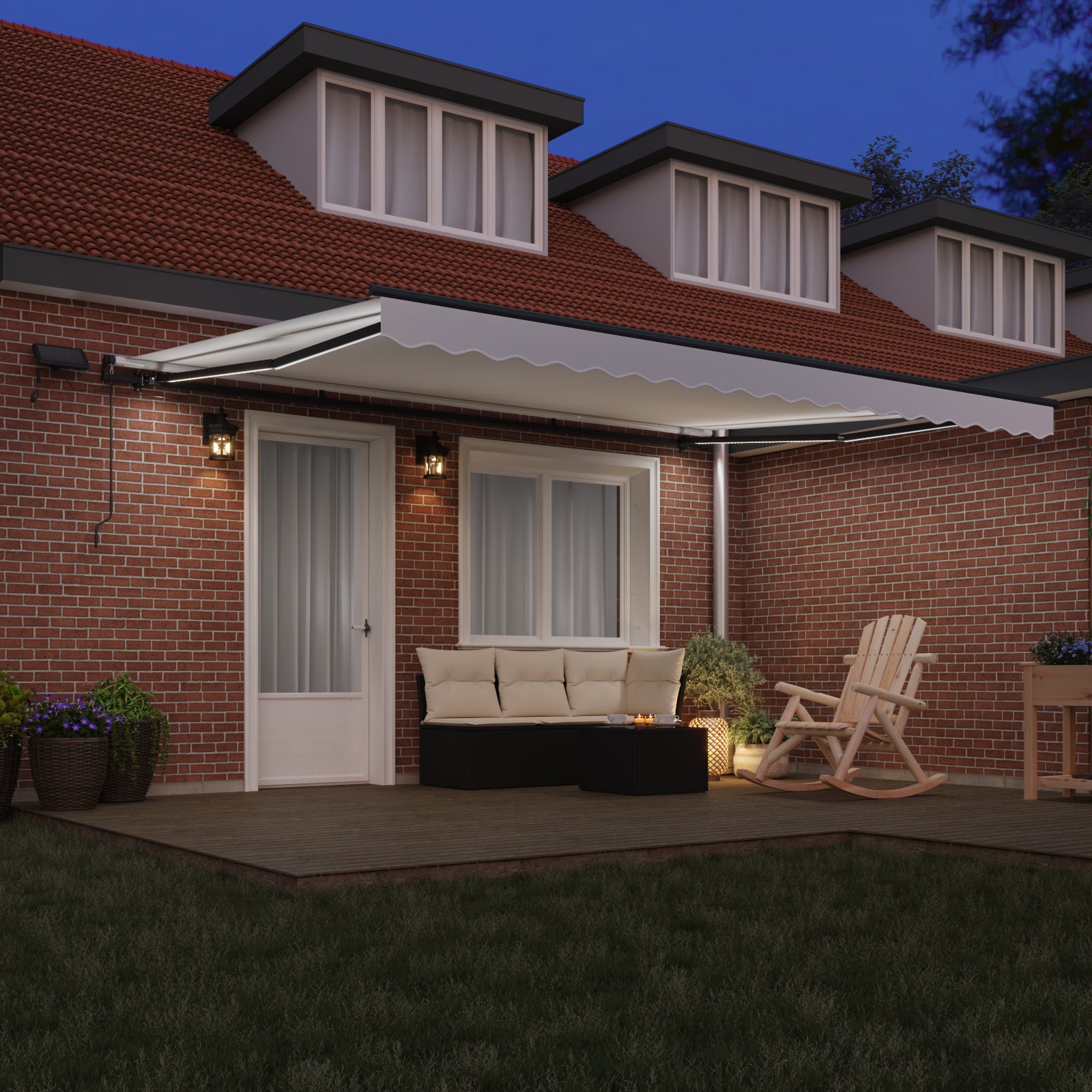 Manuell Uttrekkbar Markise med LED Hvit 450x300 cm, vidaXL Markise Erstatningsstoff for 4.5x3 m Ramme Hvit