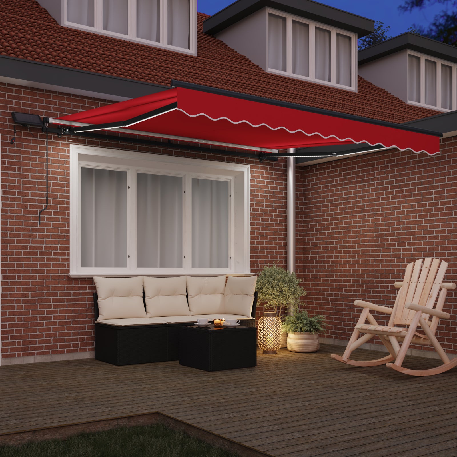Manuell Uttrekkbar Markise med LED Rød 300x250 cm, vidaXL Markise Erstatningsstoff for 3x2.5 m Ramme Rød