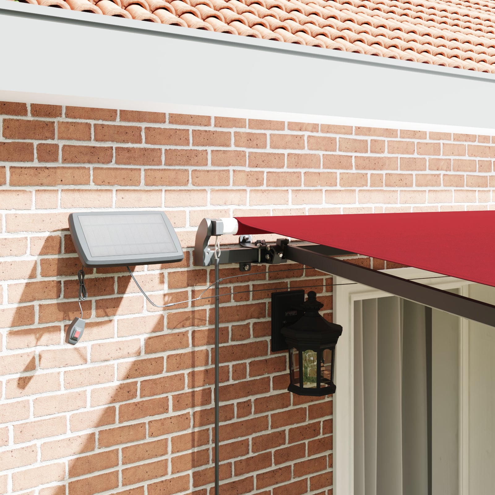 Manuell Uttrekkbar Markise med LED Rød 400x350 cm, vidaXL Markise Erstatningsstoff for 4x3,5 m Ramme Rød