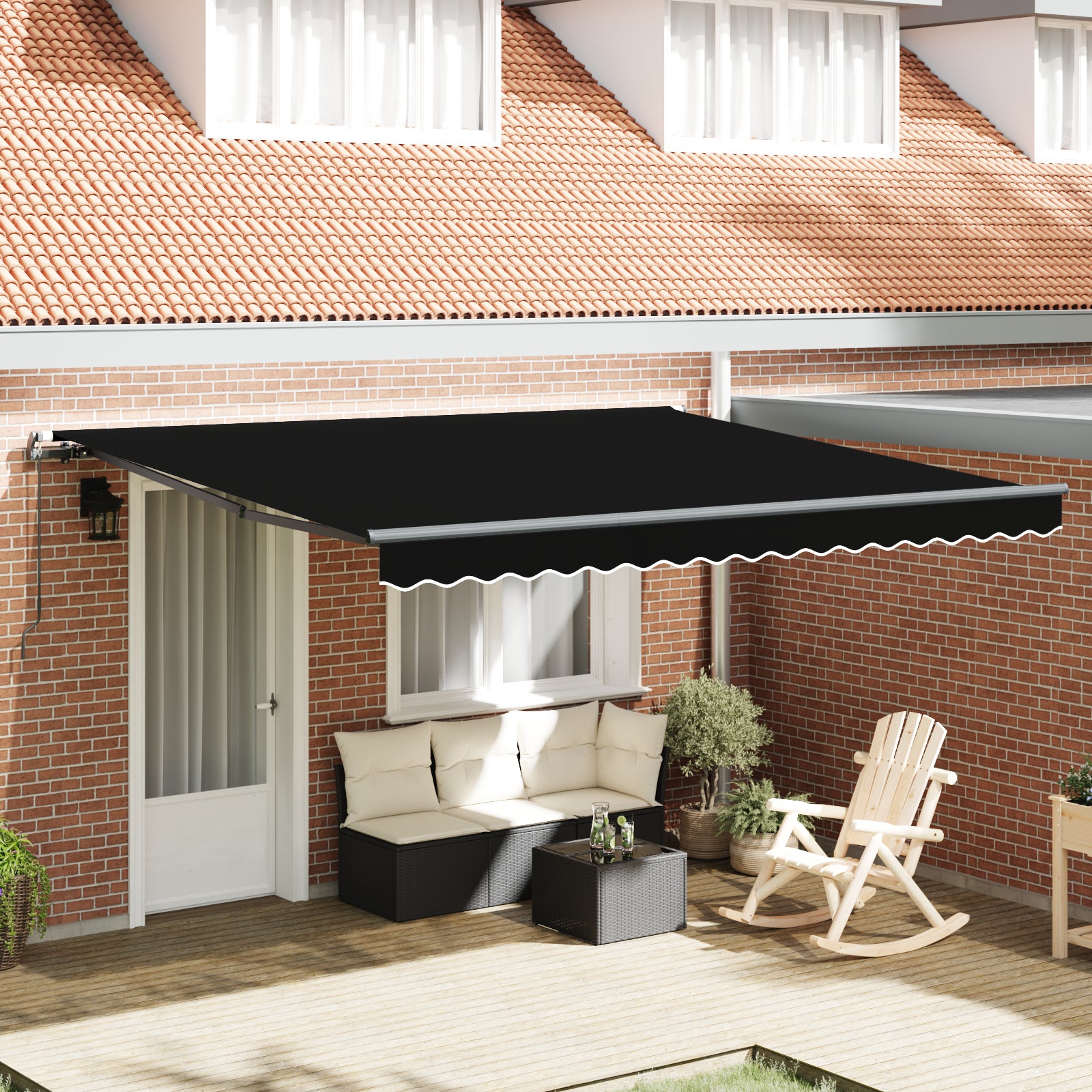 Manuell Uttrekkbar Markise Svart 400x300 cm, vidaXL Markise Erstatningsstoff for 4x3 m Ramme Svart