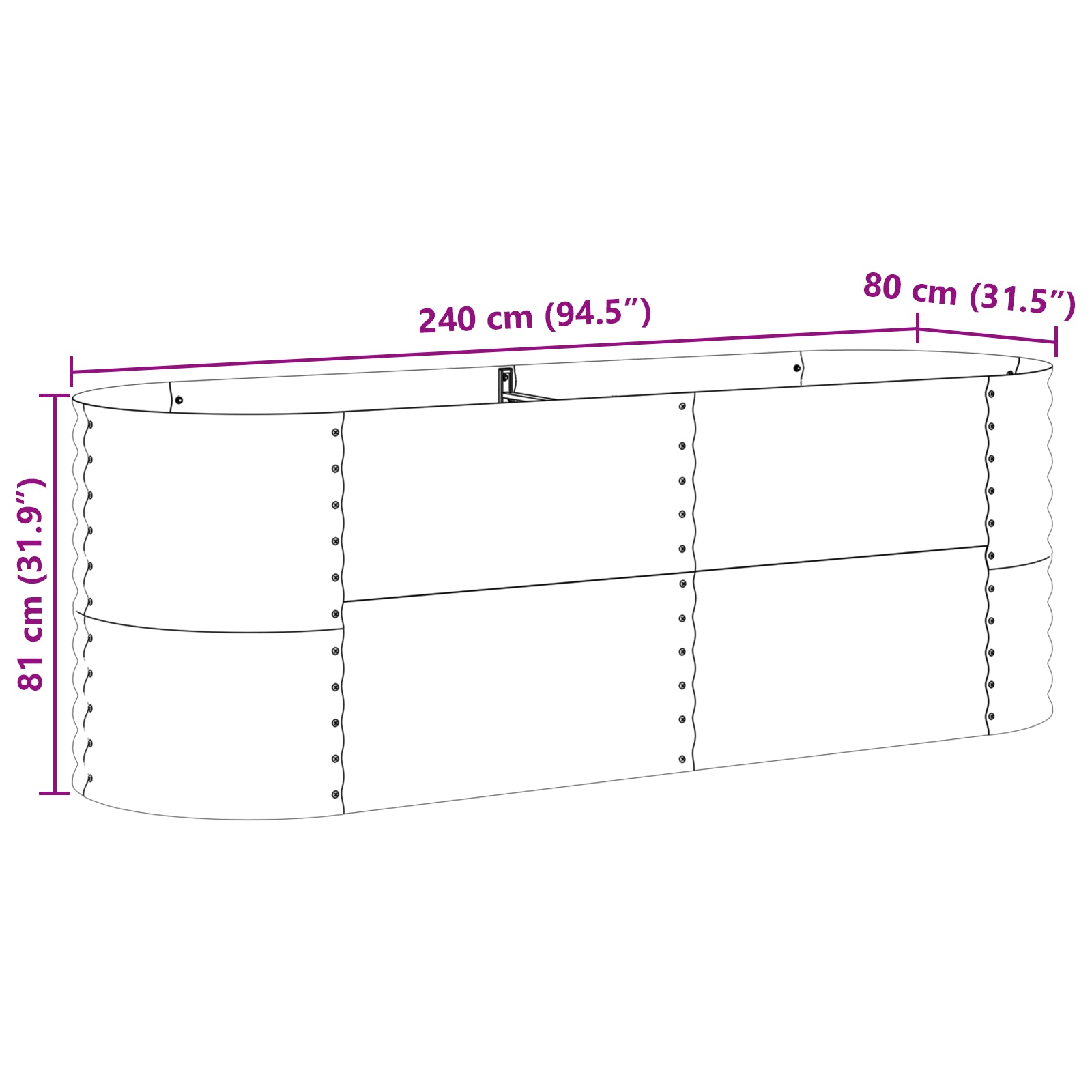 Brun Hevet Hagebed - Treutseende 240x80x81 cm Stål