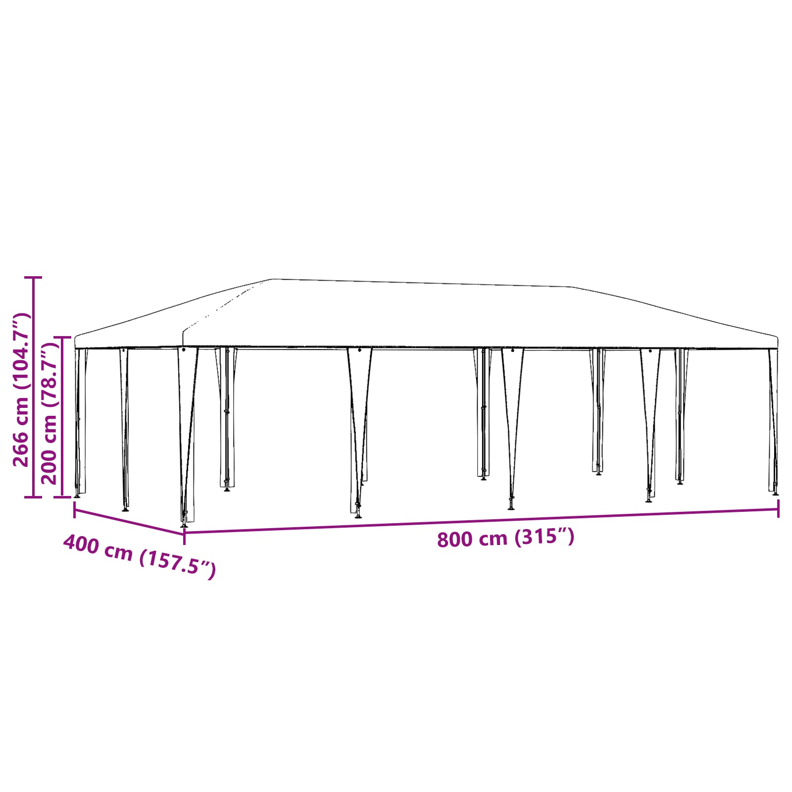 Partytelt Hvit 8x4 m PE