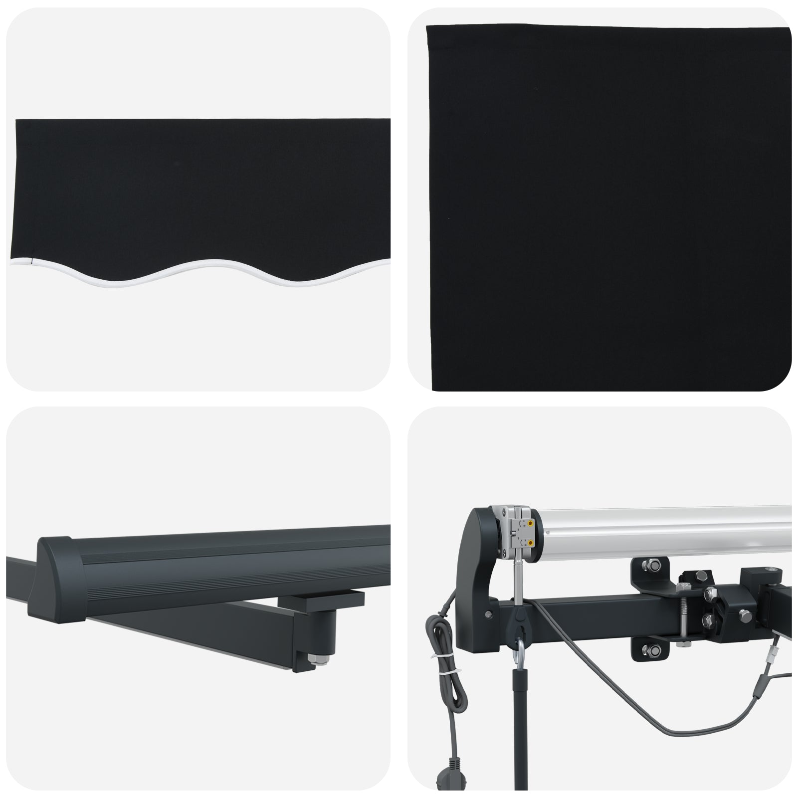 Automatisk Uttrekkbar Markise med LED Svart 400x300 cm, vidaXL Markise Erstatningsstoff for 4x3 m Ramme Svart