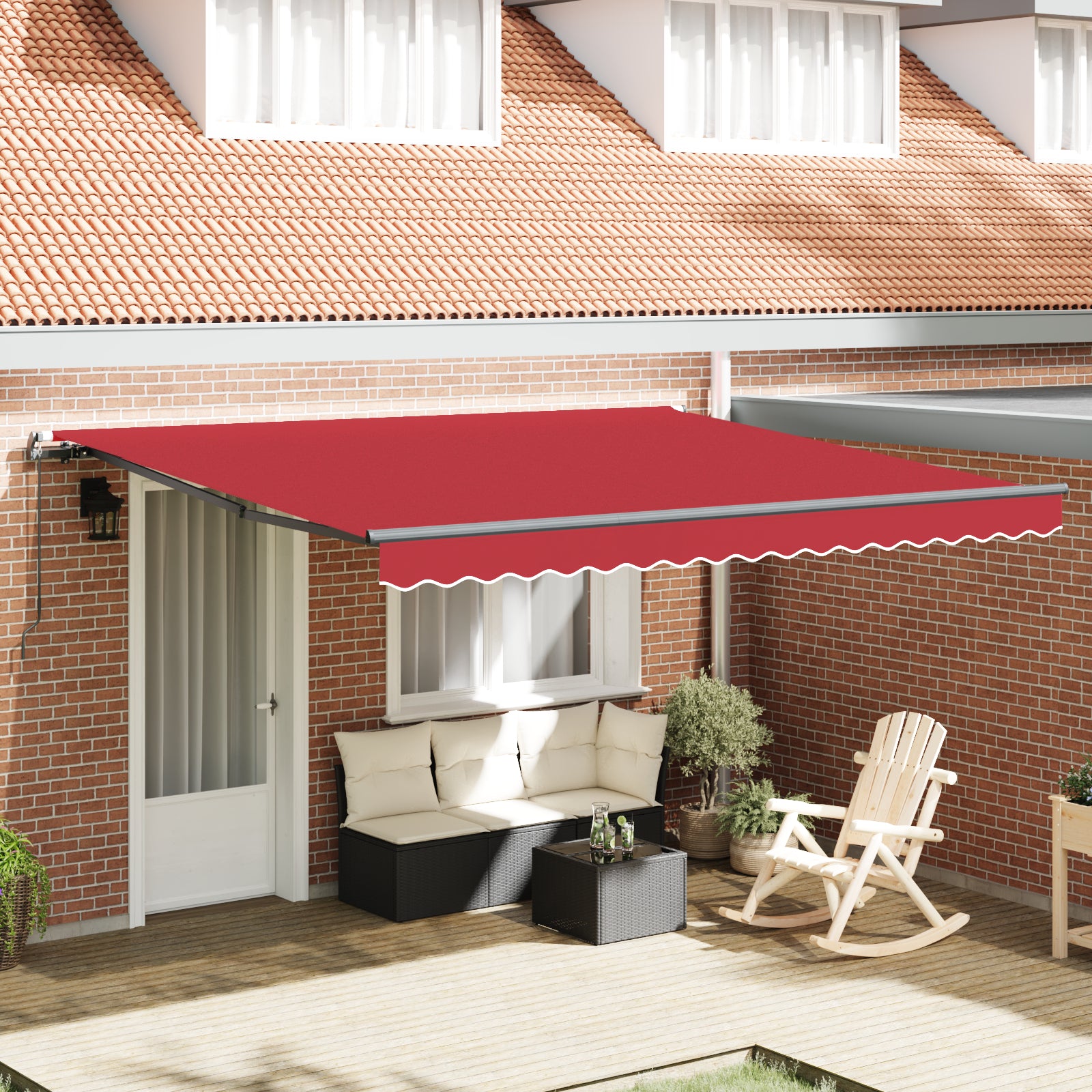 Manuell Uttrekkbar Markise Rød 400x350 cm, vidaXL Markise Bytte Stoff for 4x3.5 m Ramme Rød