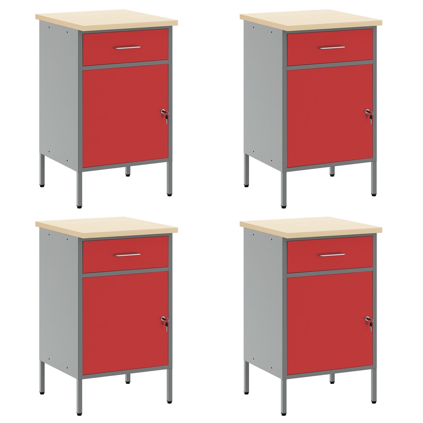 10-dels arbeidskabinett og pegboard sett i rød MDF og metall