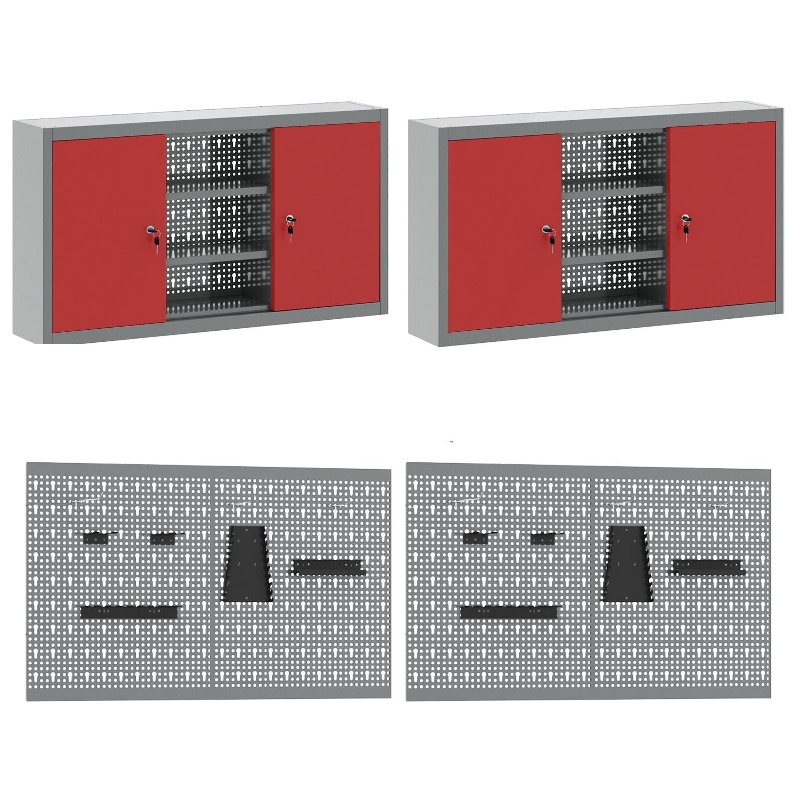 10-delt arbeidskabinet og pegboard-sett Rød MDF og metall
