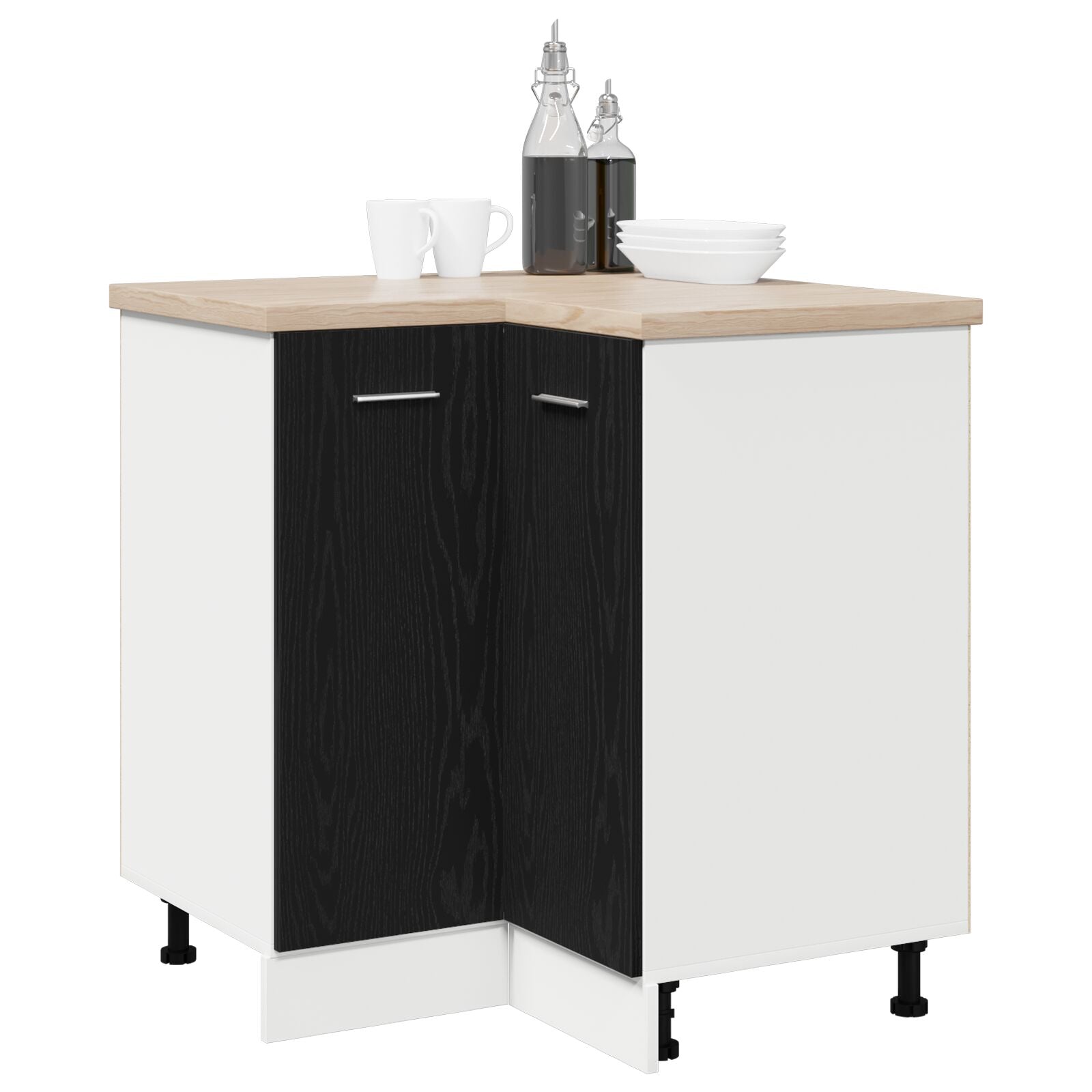 Sort Eik Hjørnebunnskap - 75.5x75.5x81.5 cm