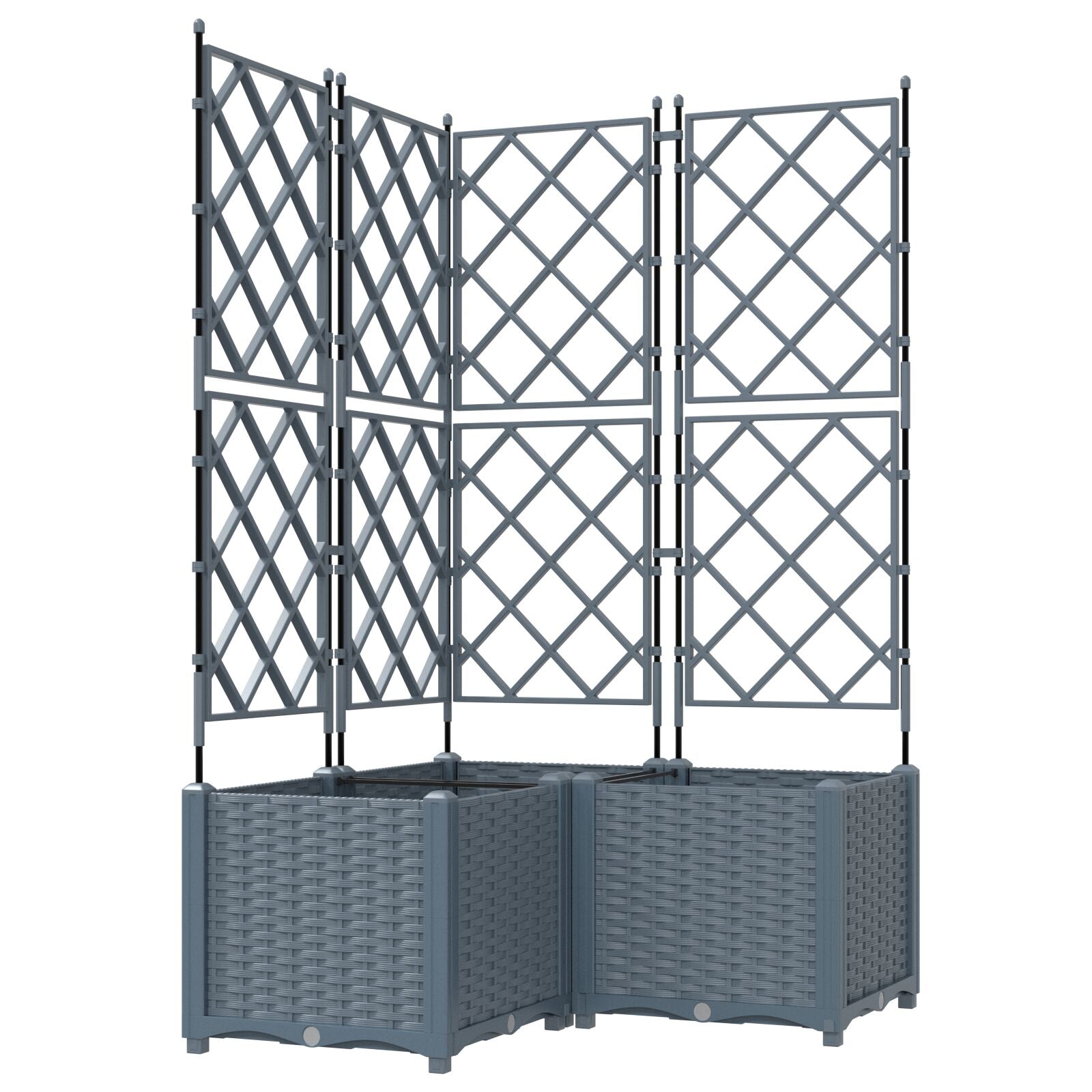 Hageplantekasse med trellis 3 stk Lys grå 80x80x143 cm