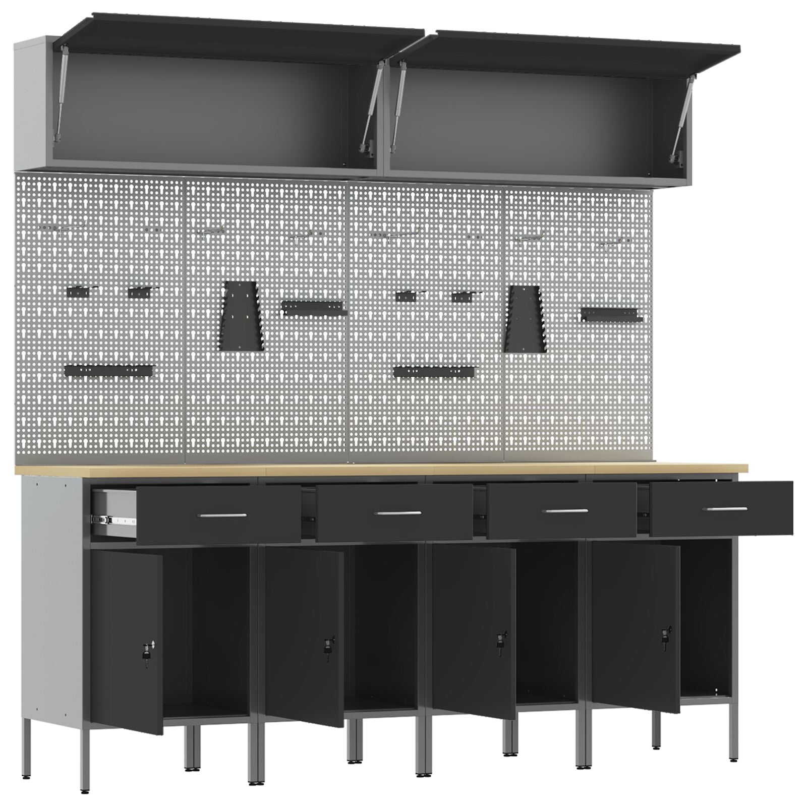 10-delt arbeidskabinett og pegboard-sett svart MDF og metall