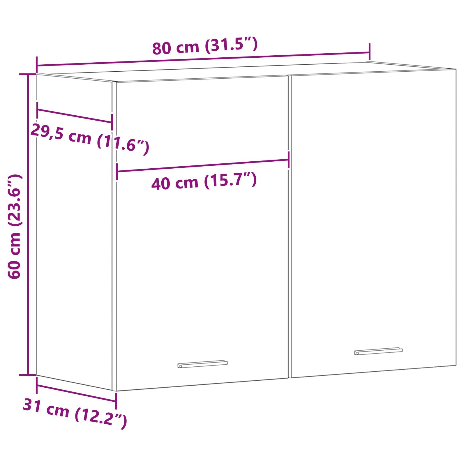 Sort Eik Hengende Skap - 80x31x60 cm - Laget av Konstruert Tre
