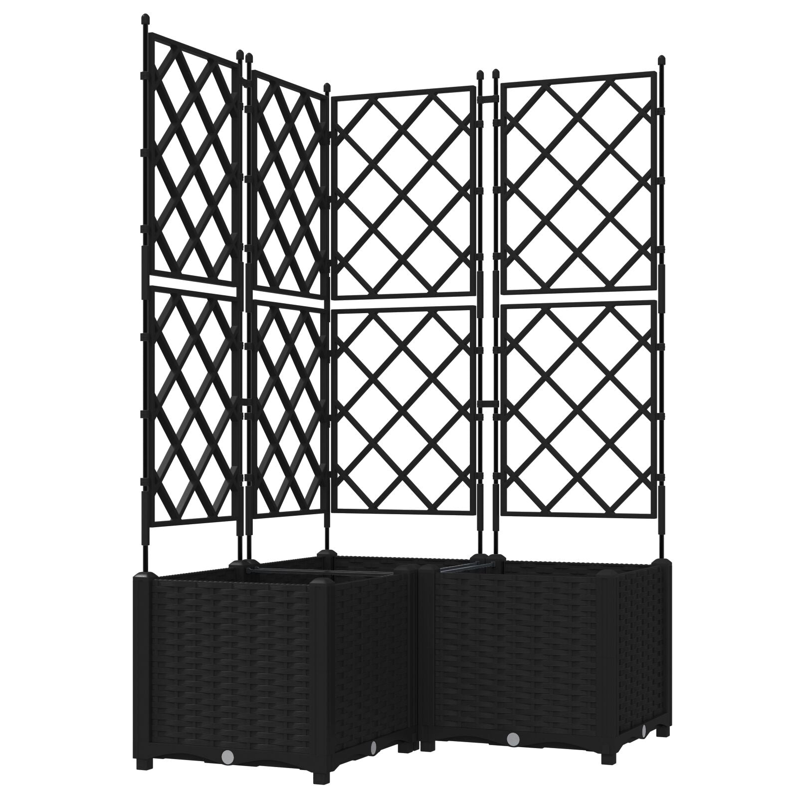 Hagepotte med spalier 3 stk Svart 80x80x143 cm