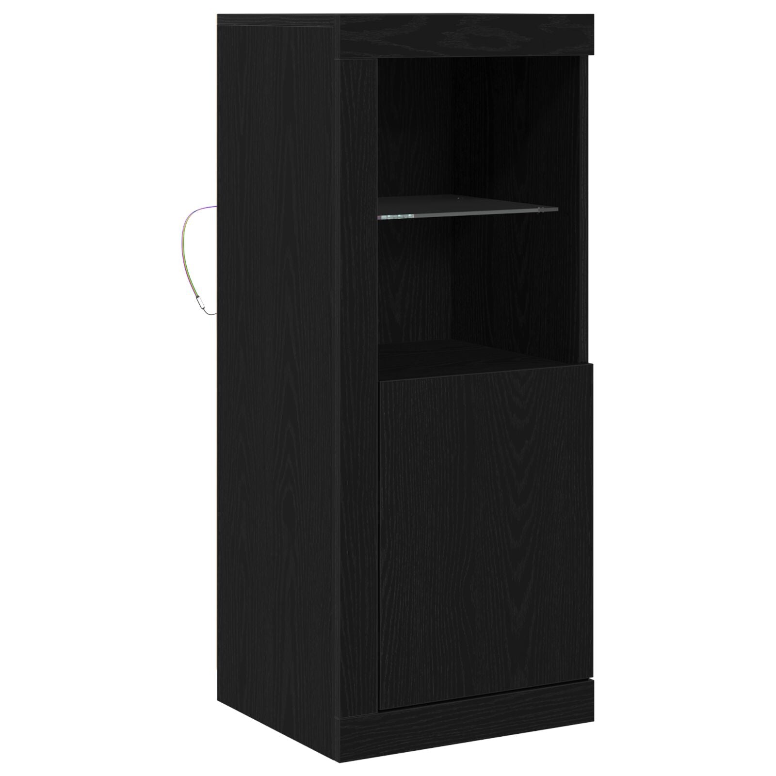Skap med LED lys Svart Eik 41x37x100 cm