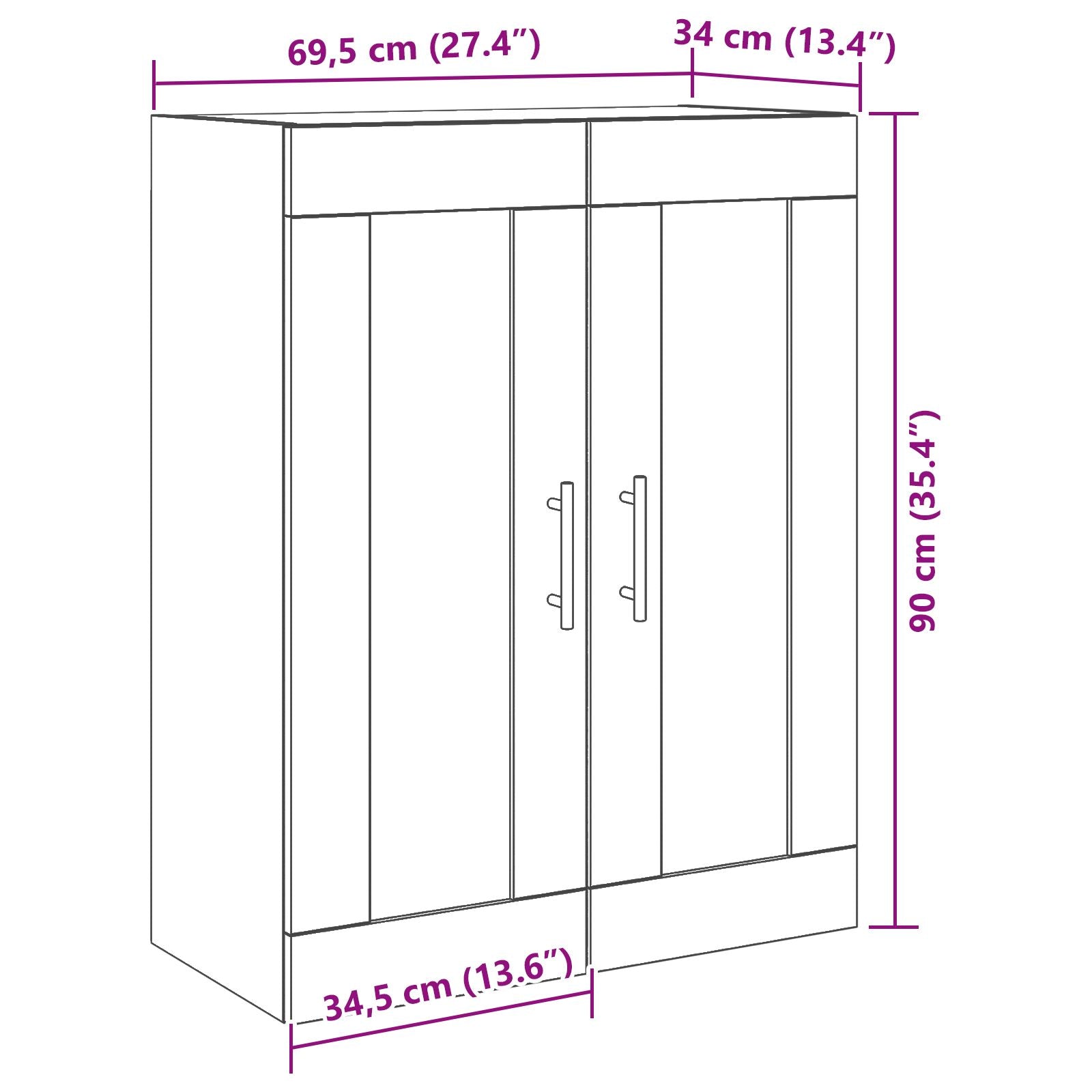 Vegghengt skap med glassdører svart eik 69,5x34x90 cm