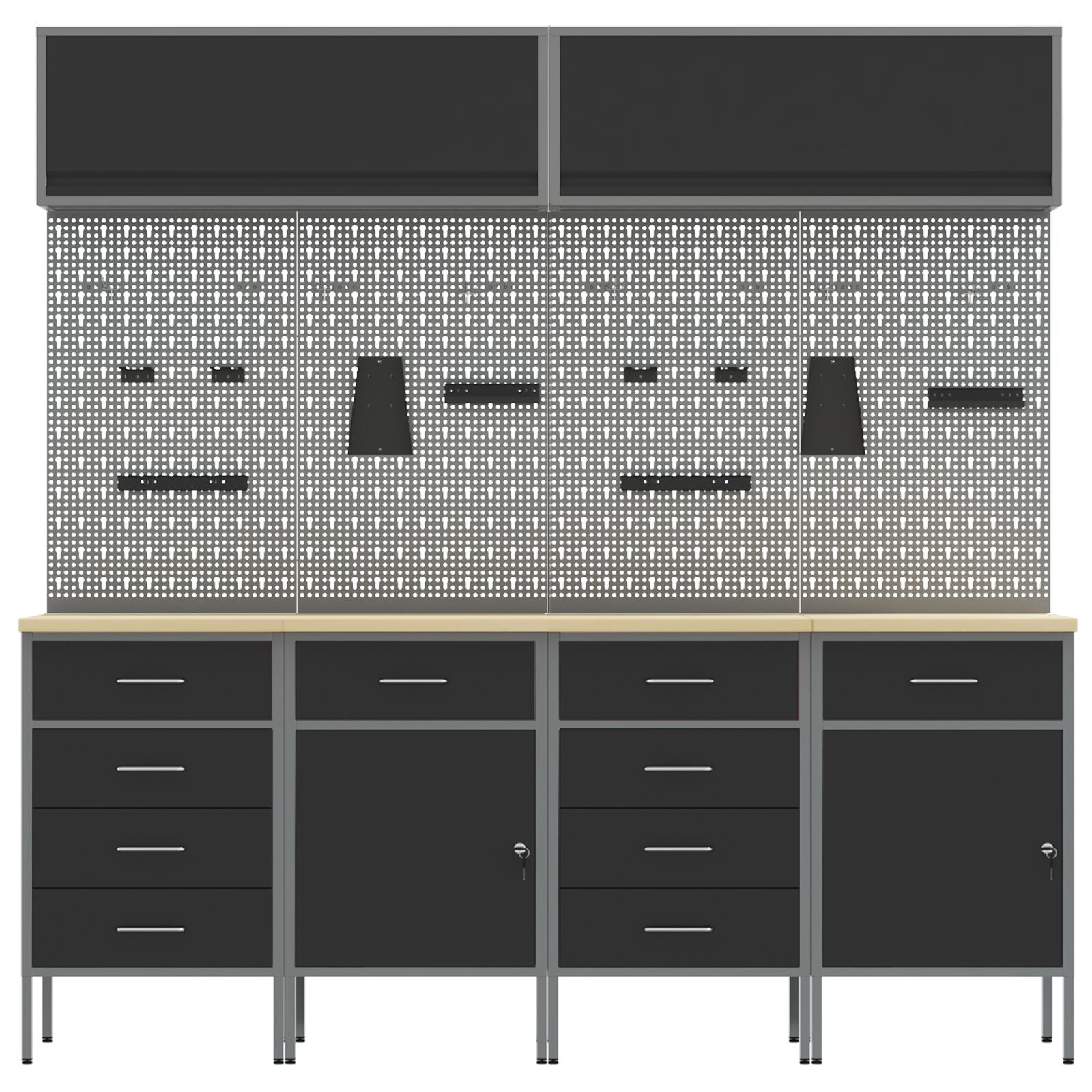 10-delt arbeidskabinet og pegboard sett svart MDF og metall