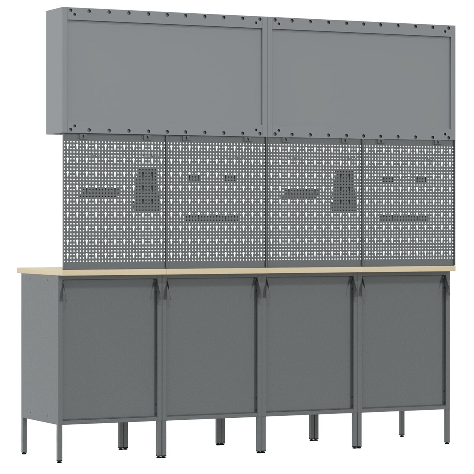 10-delt arbeidskabinett og pegboard sett i rød MDF og metall