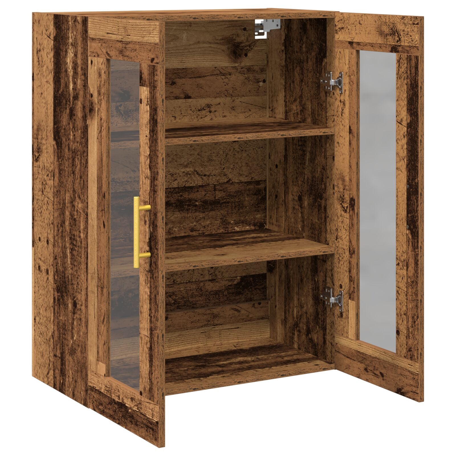 Vegghengt skap med glassdører gammelt tre 69,5x34x90 cm