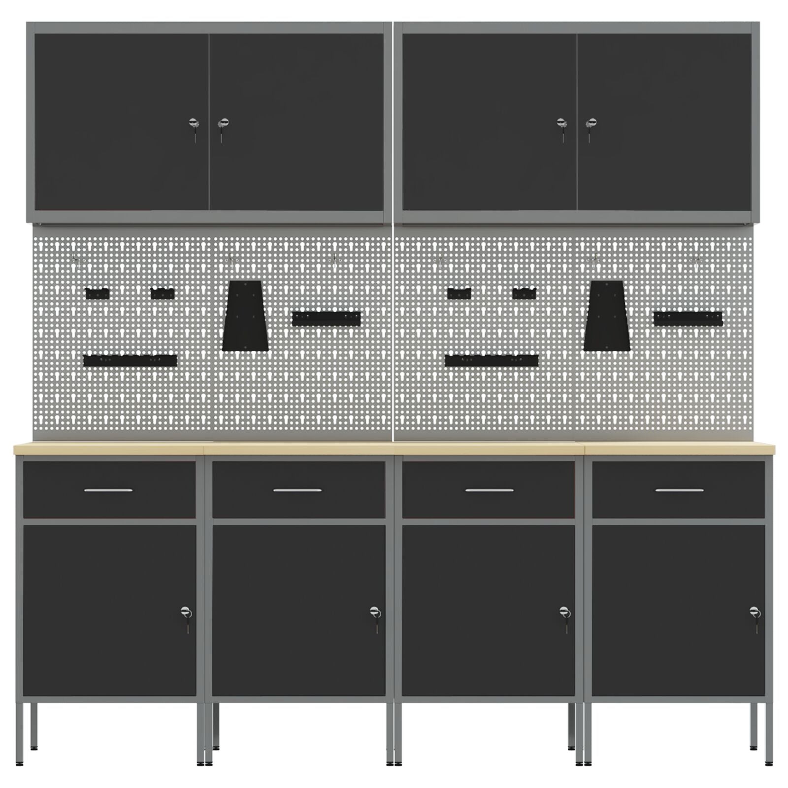 10-delt Arbeidskabinet og Pegboard-sett - Svart MDF og Metall