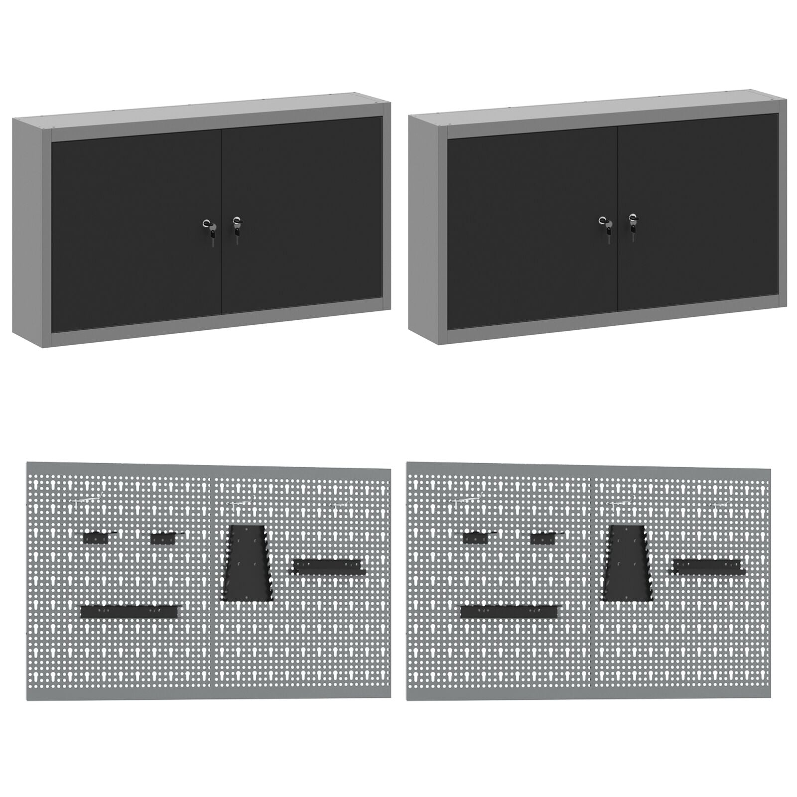 10-delt Arbeidskabinet og Pegboard-sett - Svart MDF og Metall