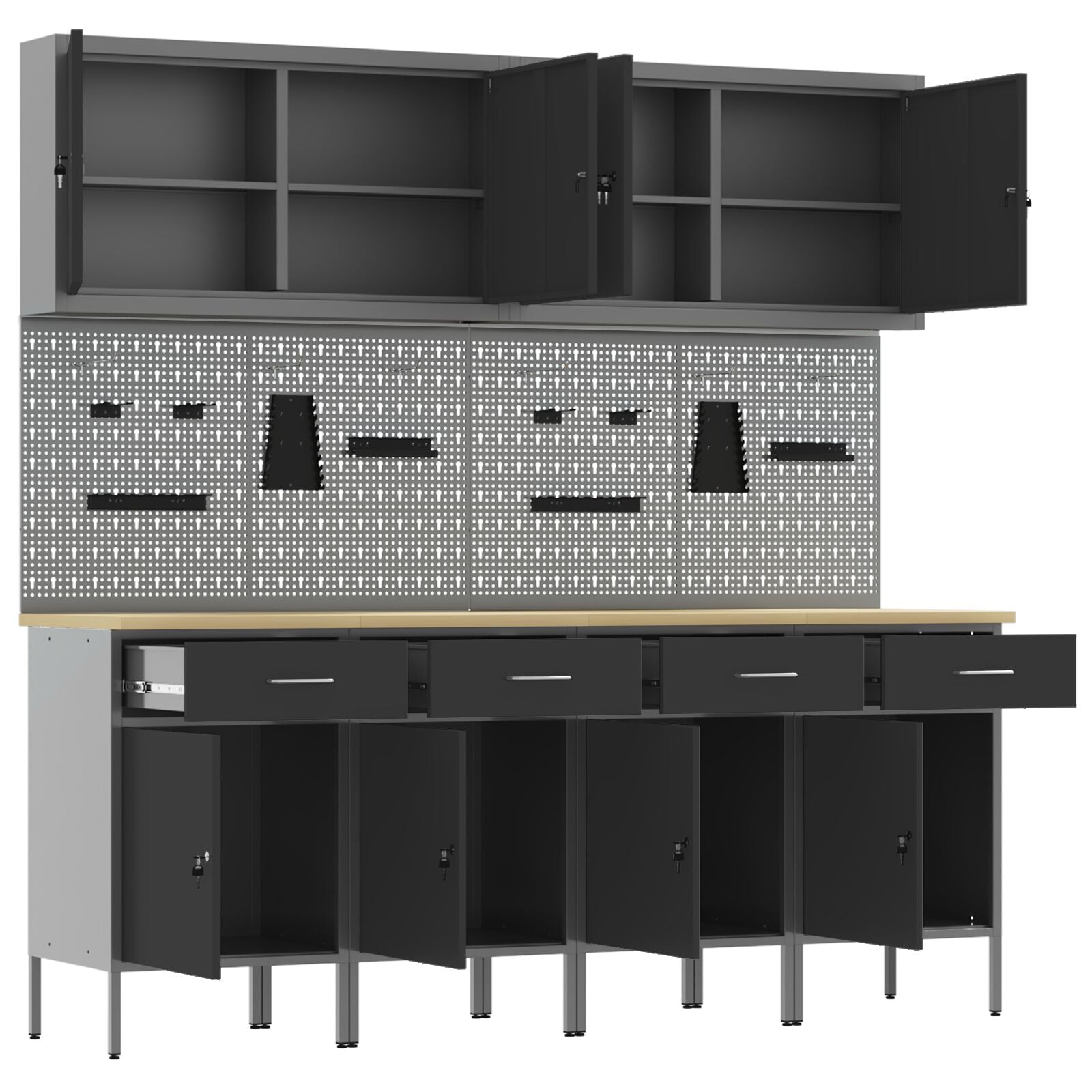 10-delt Arbeidskabinet og Pegboard-sett - Svart MDF og Metall