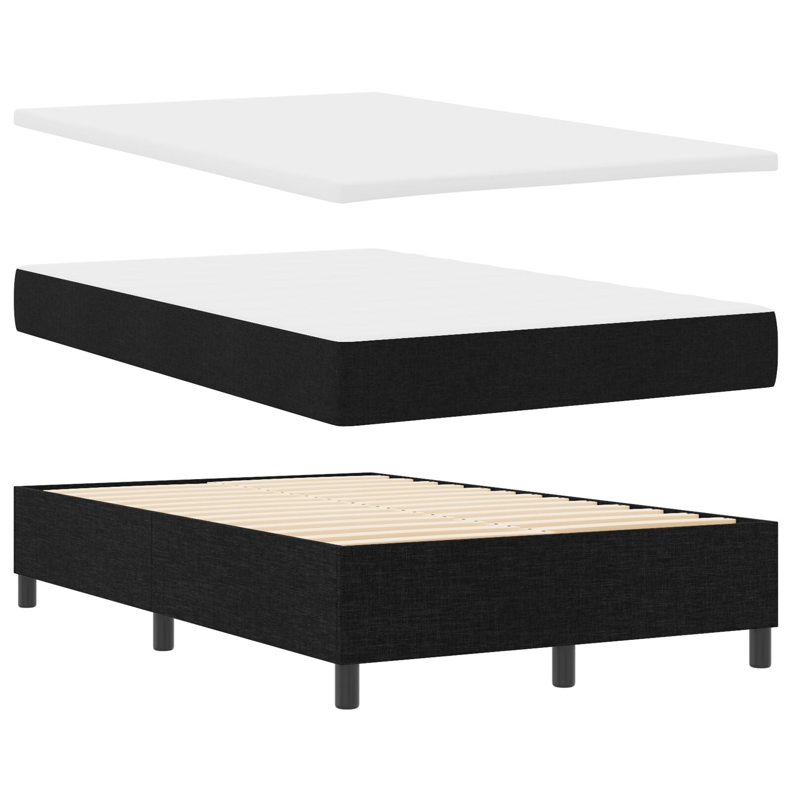 Senge Ramme med Madrass Svart Stoff 120 x 200 cm Seng