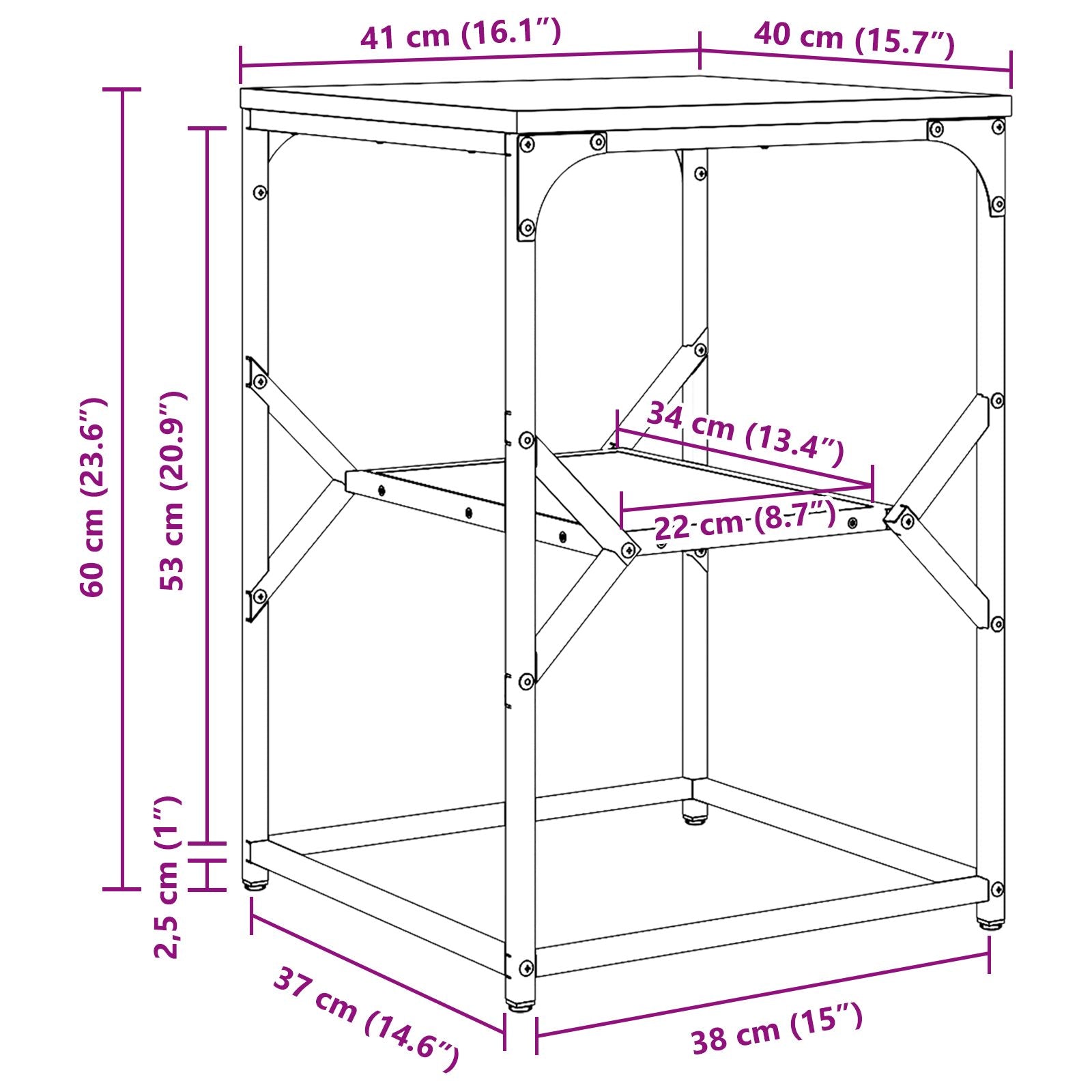 Sidebord Sort Eik 41x40x60 cm Ingeniørtre