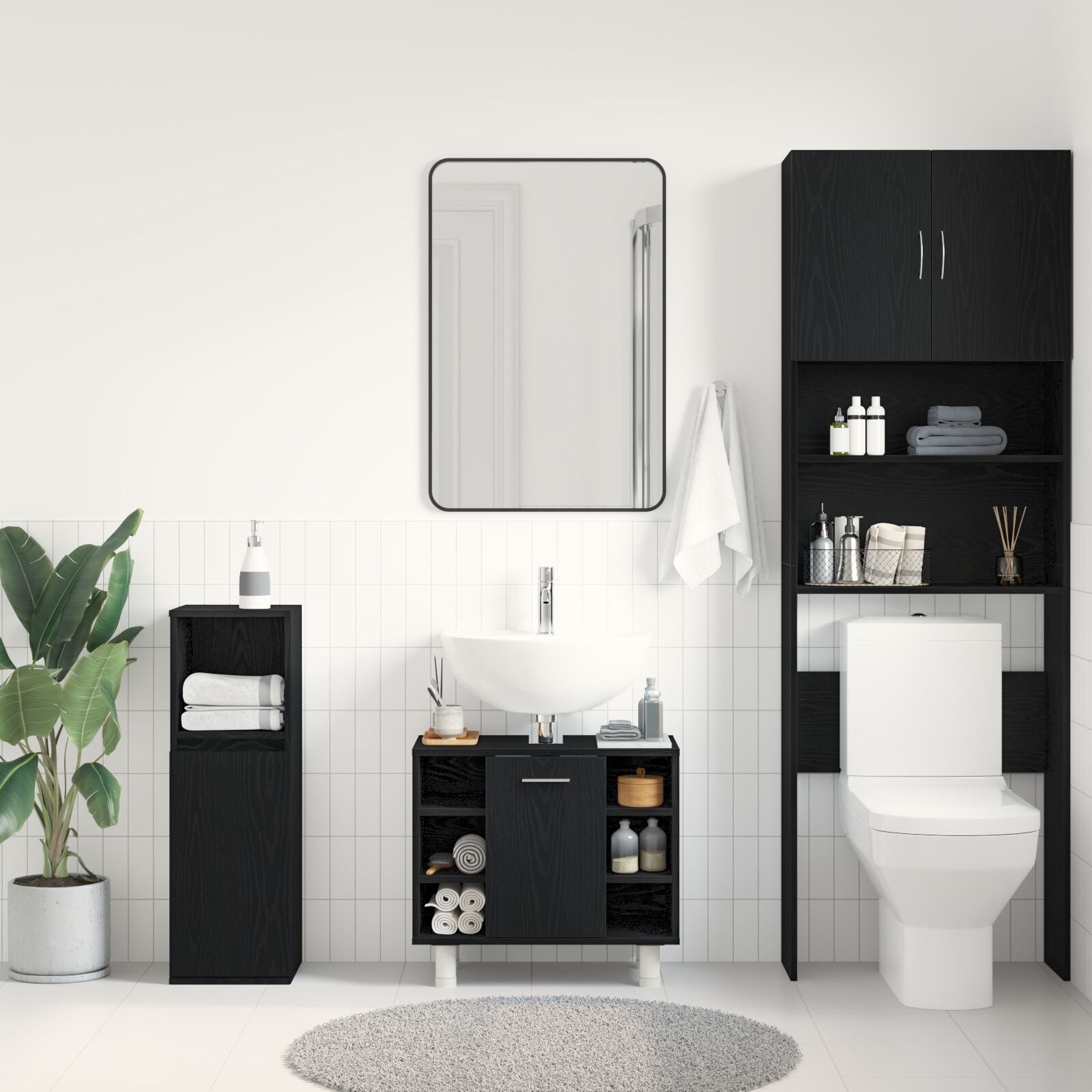 Badskap Svart Eik 60x32x54 cm Konstruert Tre