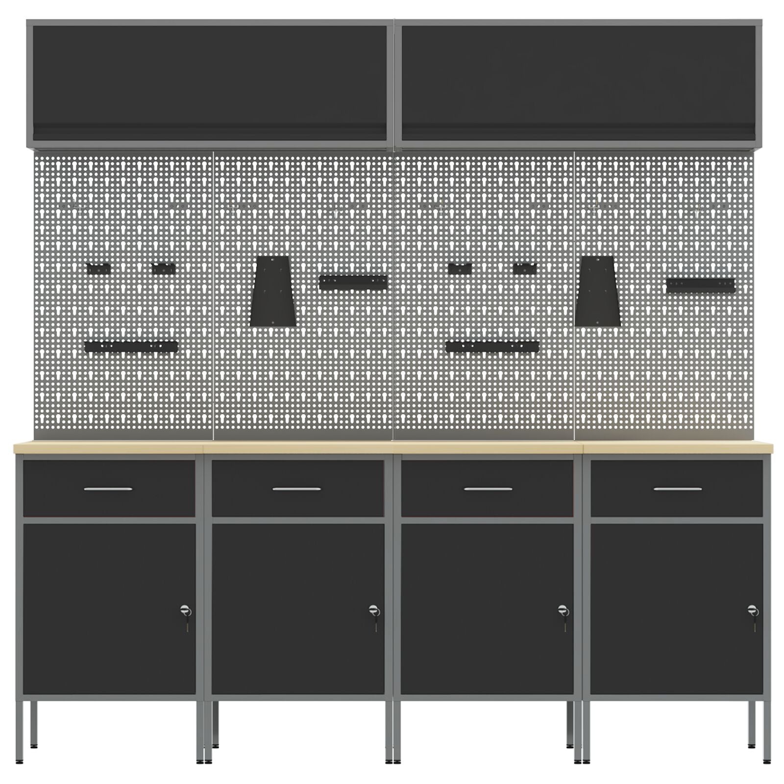 10-delt arbeidskabinett og pegboard-sett svart MDF og metall