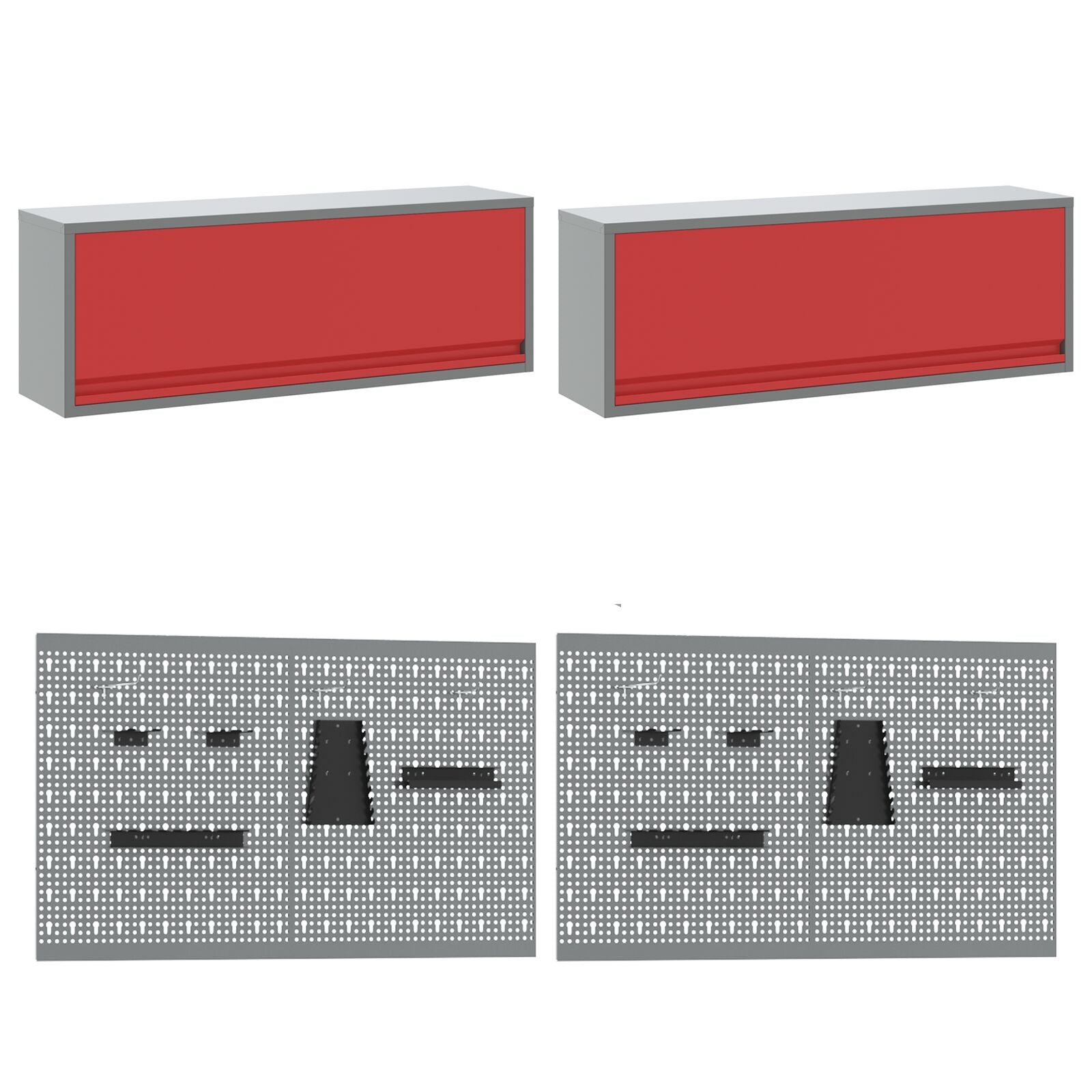 10-delt arbeidskap og pegboard sett i rødt MDF og metall