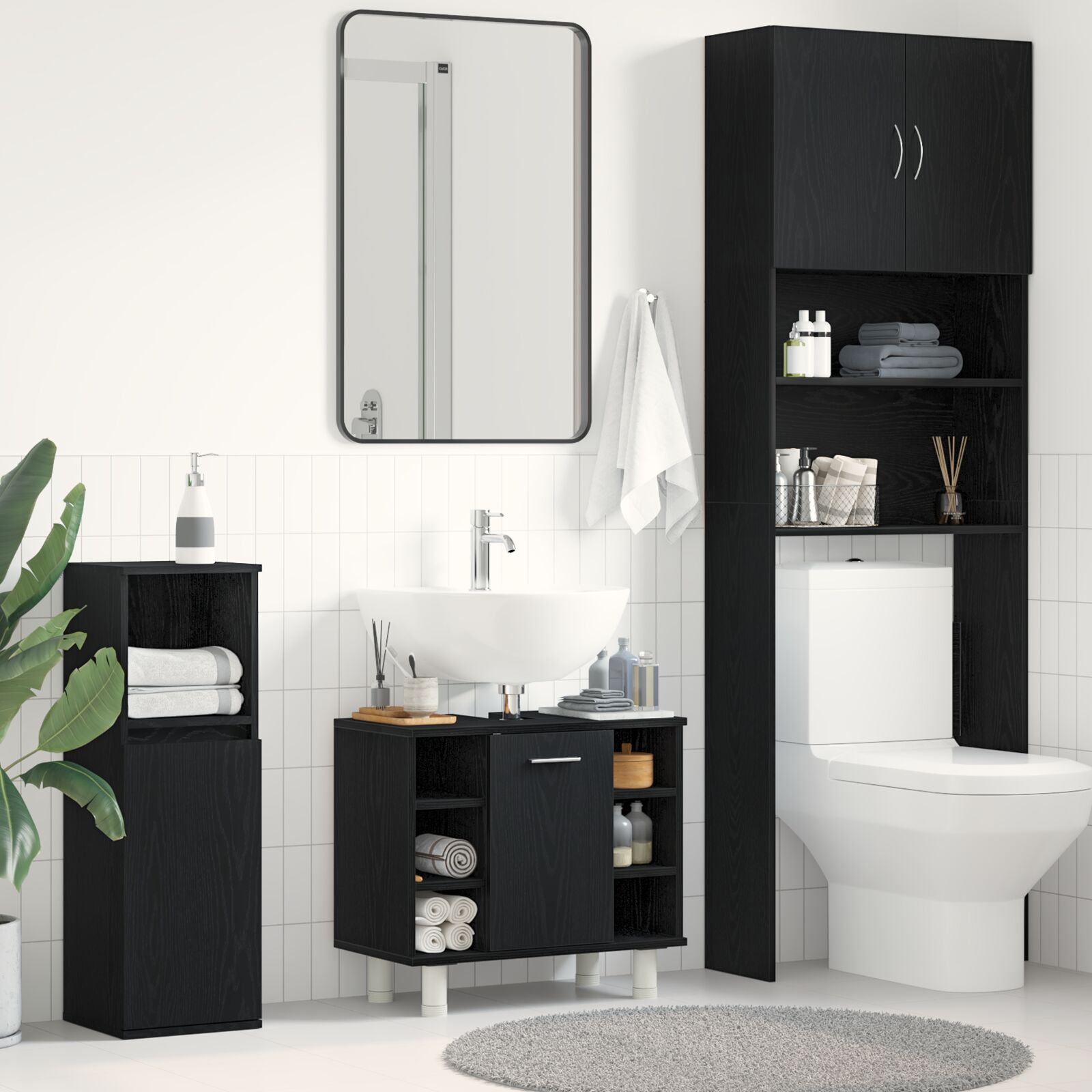 Badskap Svart Eik 60x32x54 cm Konstruert Tre