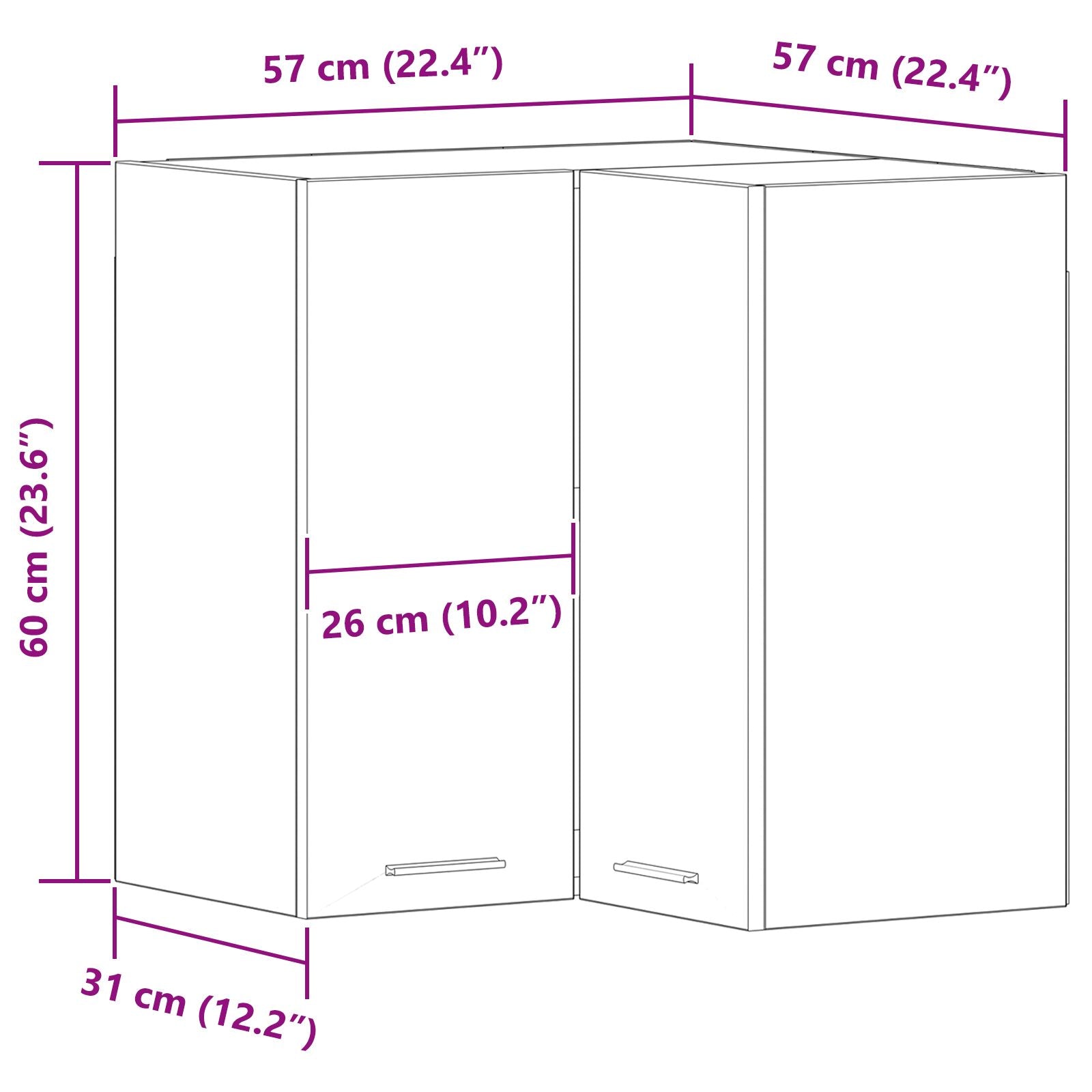 Hjørneskap - Svart Eik - 57x57x60 cm - Laget av Konstruert Tre
