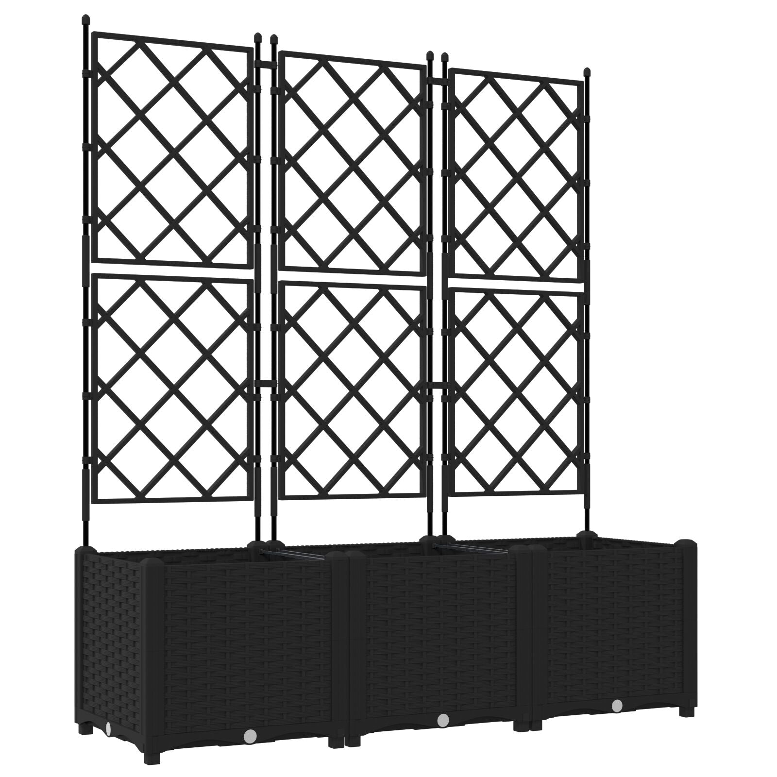 Hageplantekasse med trellis 3 stk Svart 120x40x143 cm