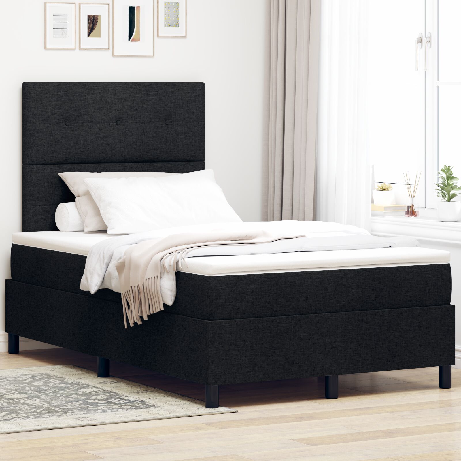 Senge Ramme med Madrass Svart Stoff 120 x 200 cm Seng