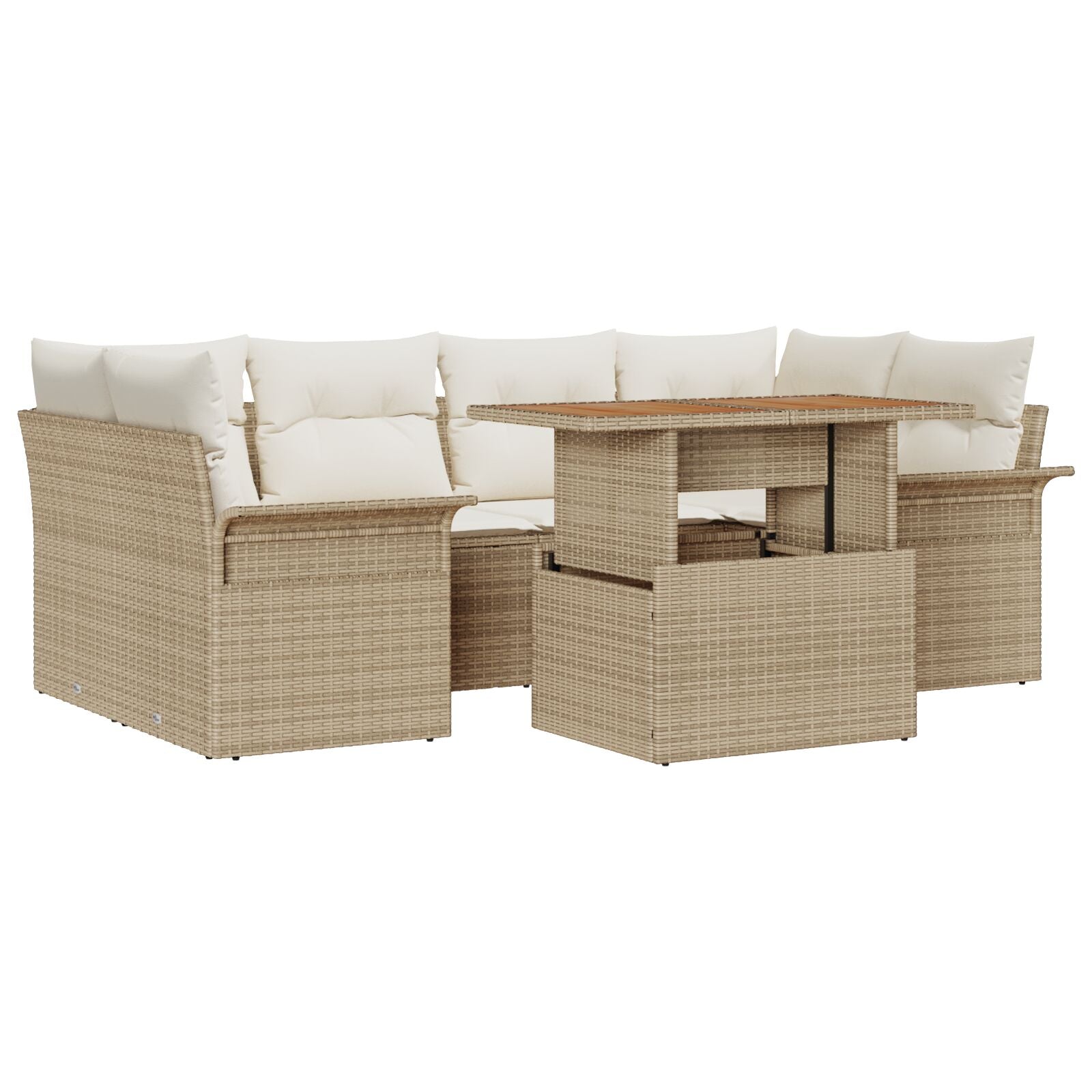7-delt hagesofa-sett med puter Beige Poly Rattan Akasietre