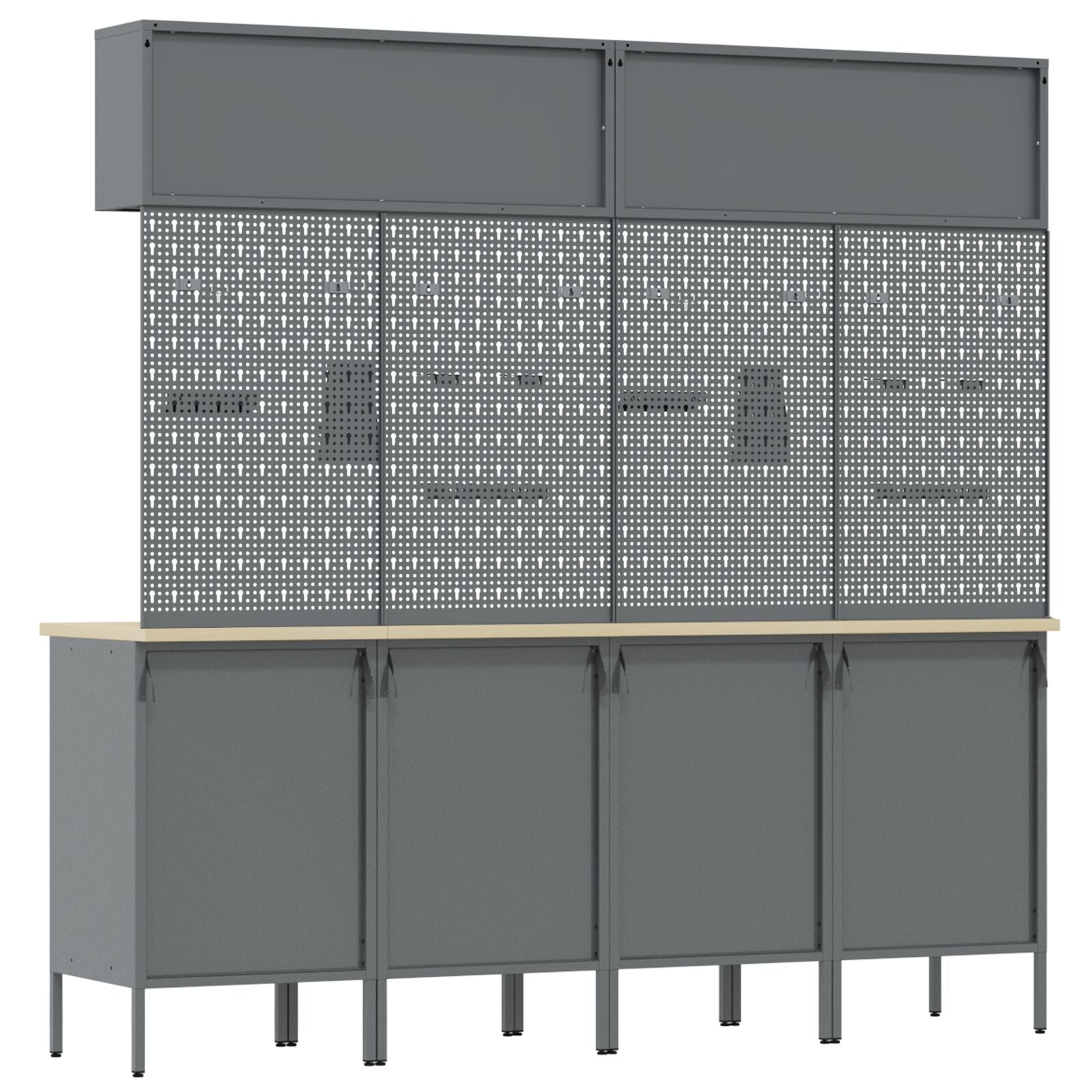 10-dels arbeidskabinett og pegboard sett i rød MDF og metall