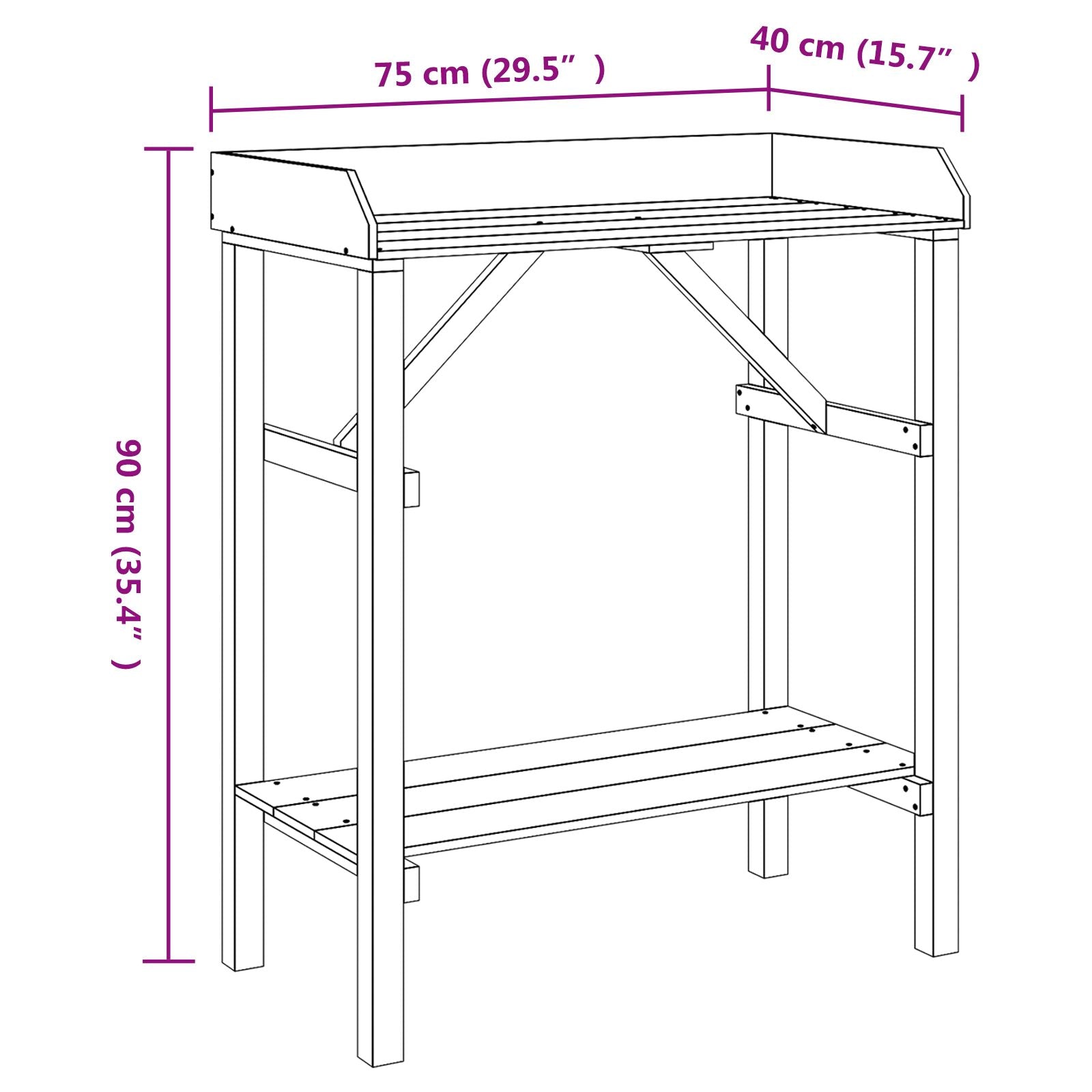 Hagepottebord 75x40x90 cm Solid Tre Furu