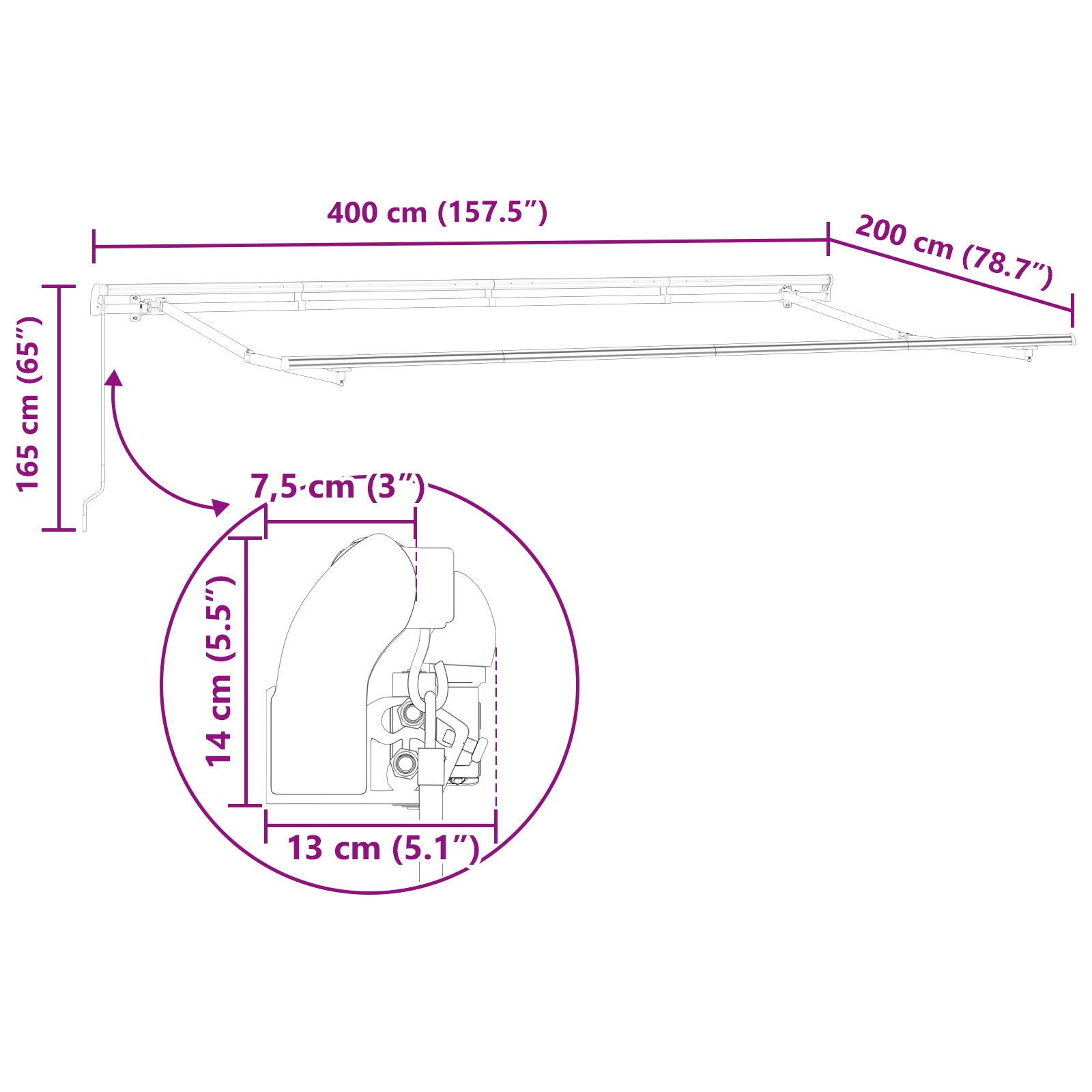 Markise Ramme Utrekkbar Manuelt Operert 4x2 cm Metall