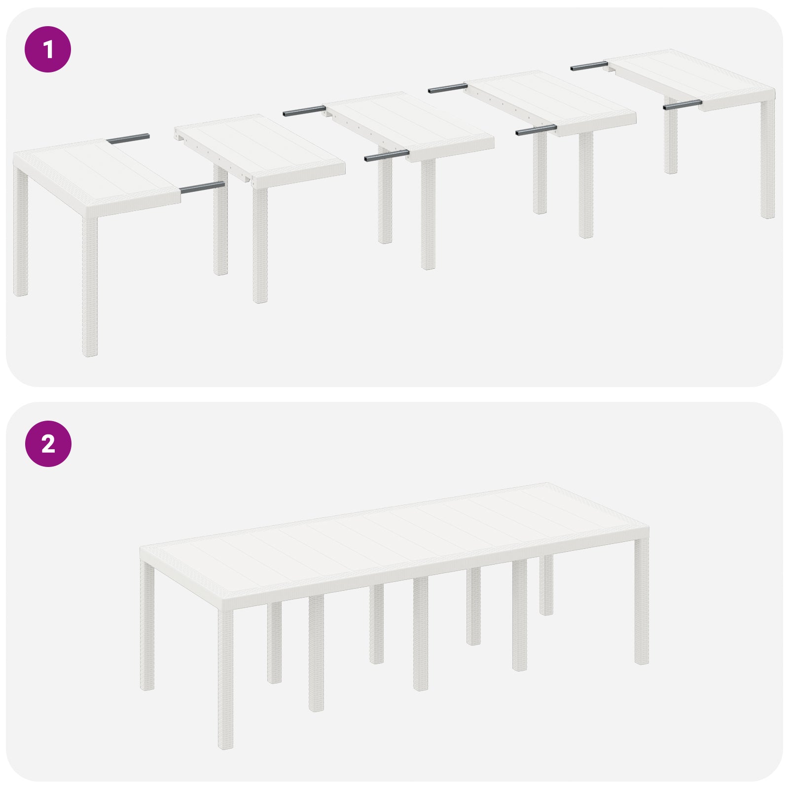 Hagebord Hvit 250x100x73 cm Poly Rattan, vidaXL Hagebord Hvit 100x100x73 cm Poly Rattan, vidaXL Hagebord Hvit 150x100x73 cm Poly Rattan