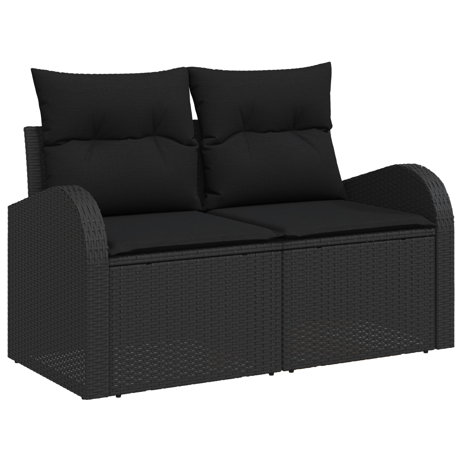 2-seters hagesofa med puter svart poly rattan