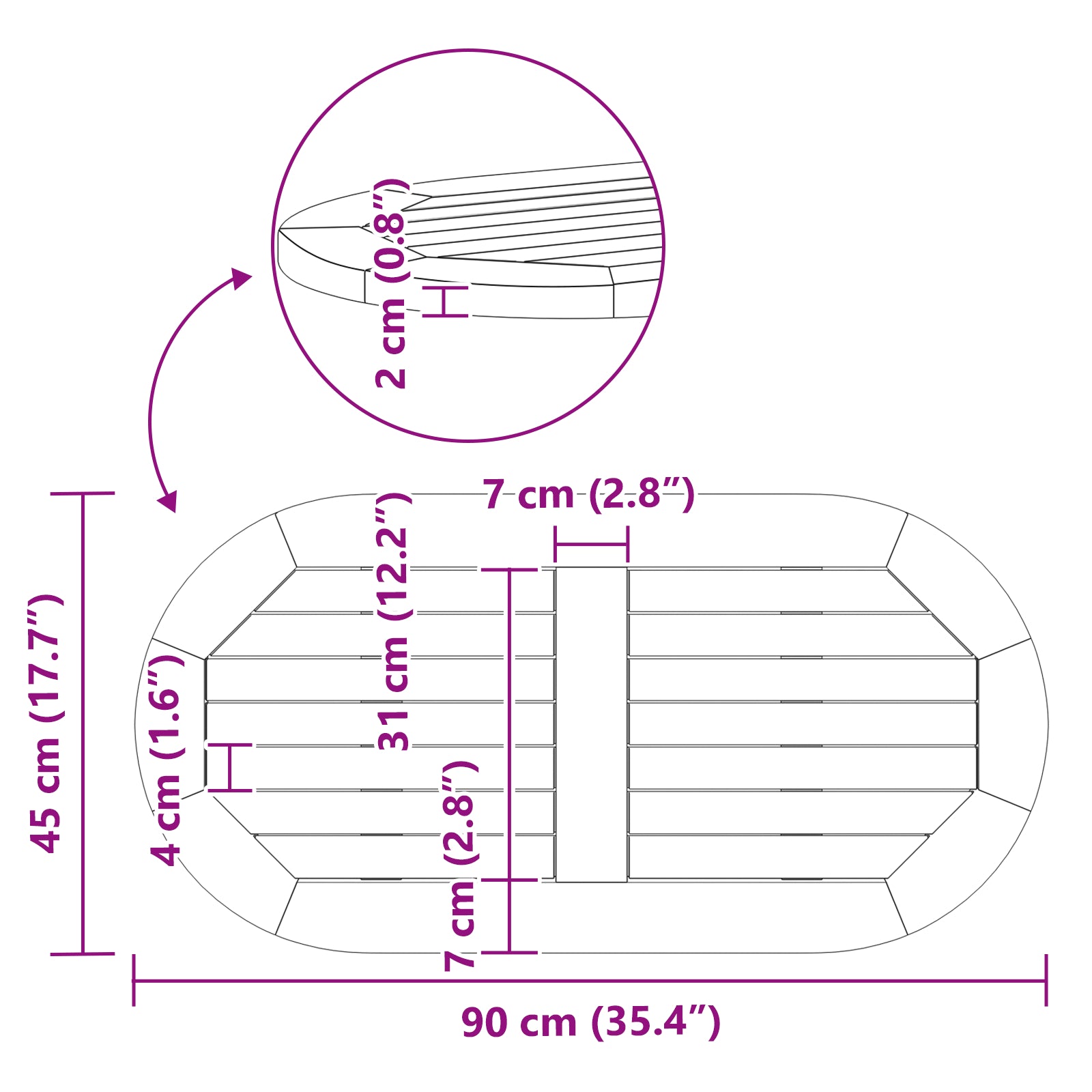 Bordplate 90x45x2,2 cm Oval Massivt Akasietre
