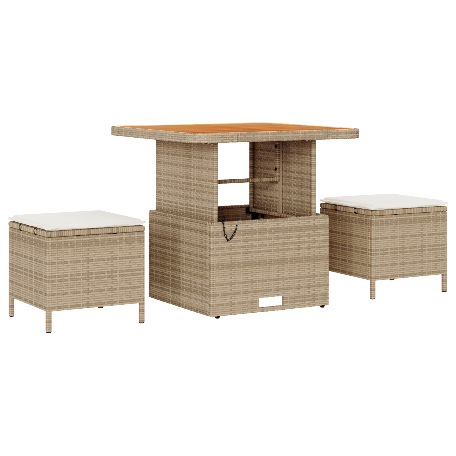 3-delt hage spisegruppe med puter beige poly rattan akasietre