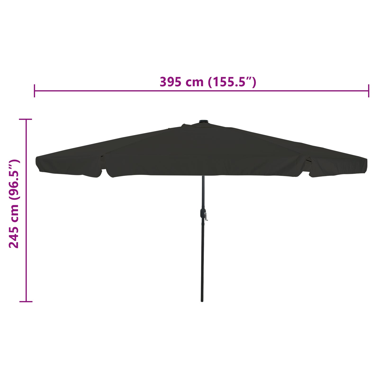 Hageparasol med LED-lamper 395x245 cm Svart