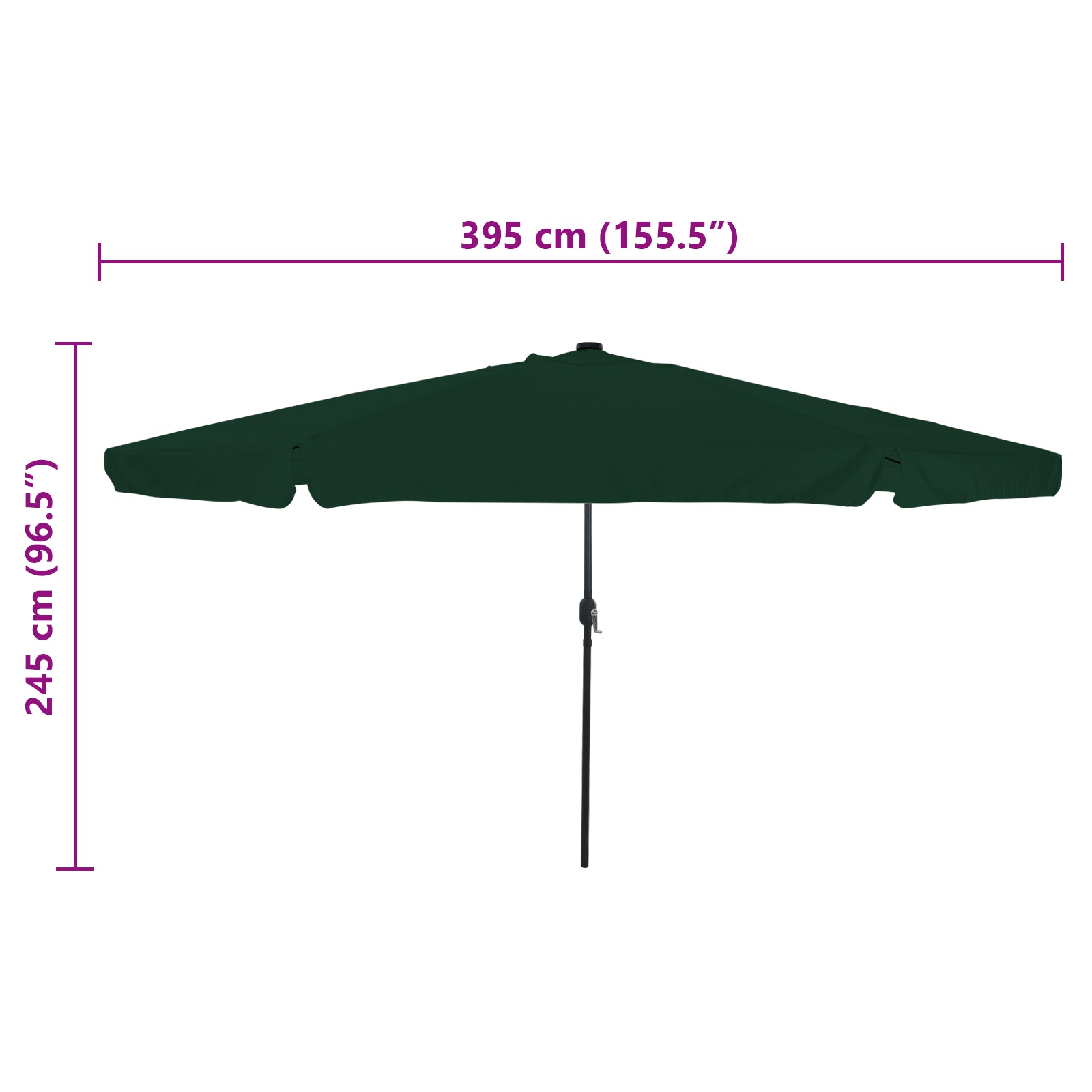 Hageparasol med LED-lys ø395x245 cm Grønn
