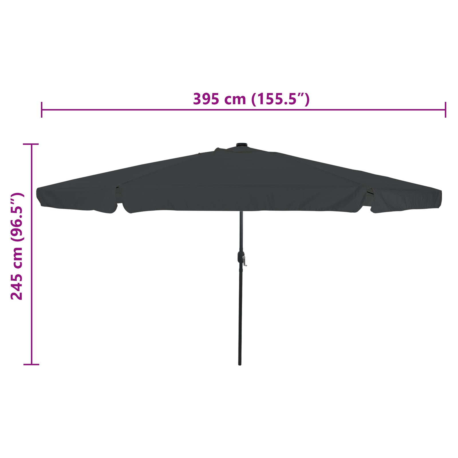 Hageparasol med LED-lamper 395x245 cm Antrasitt