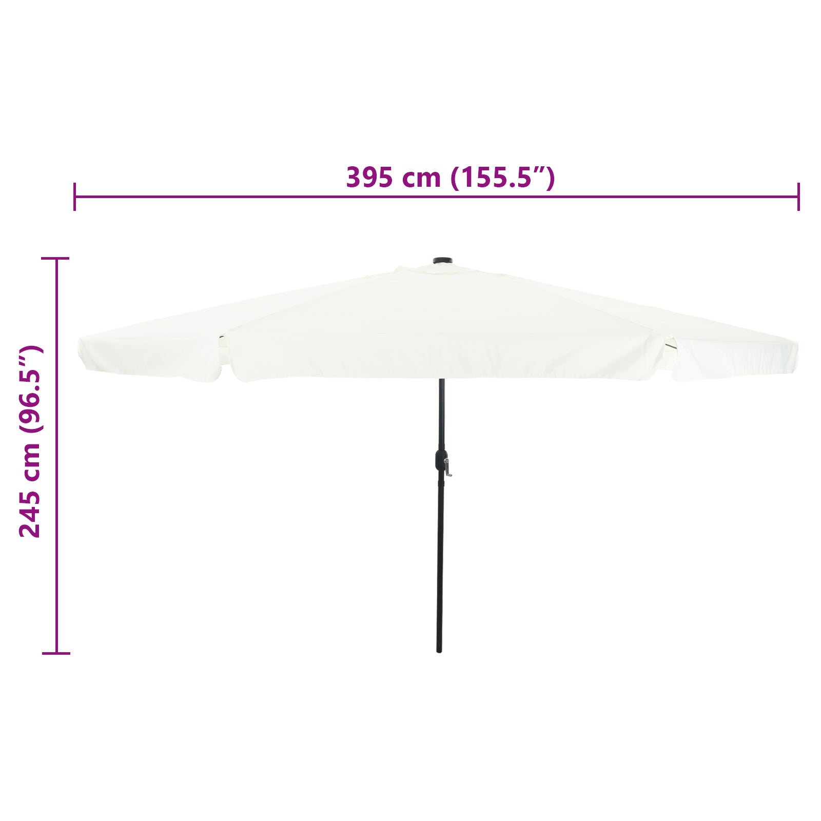 Hageparasoll med LED-lamper 395x245 cm Sandhvit