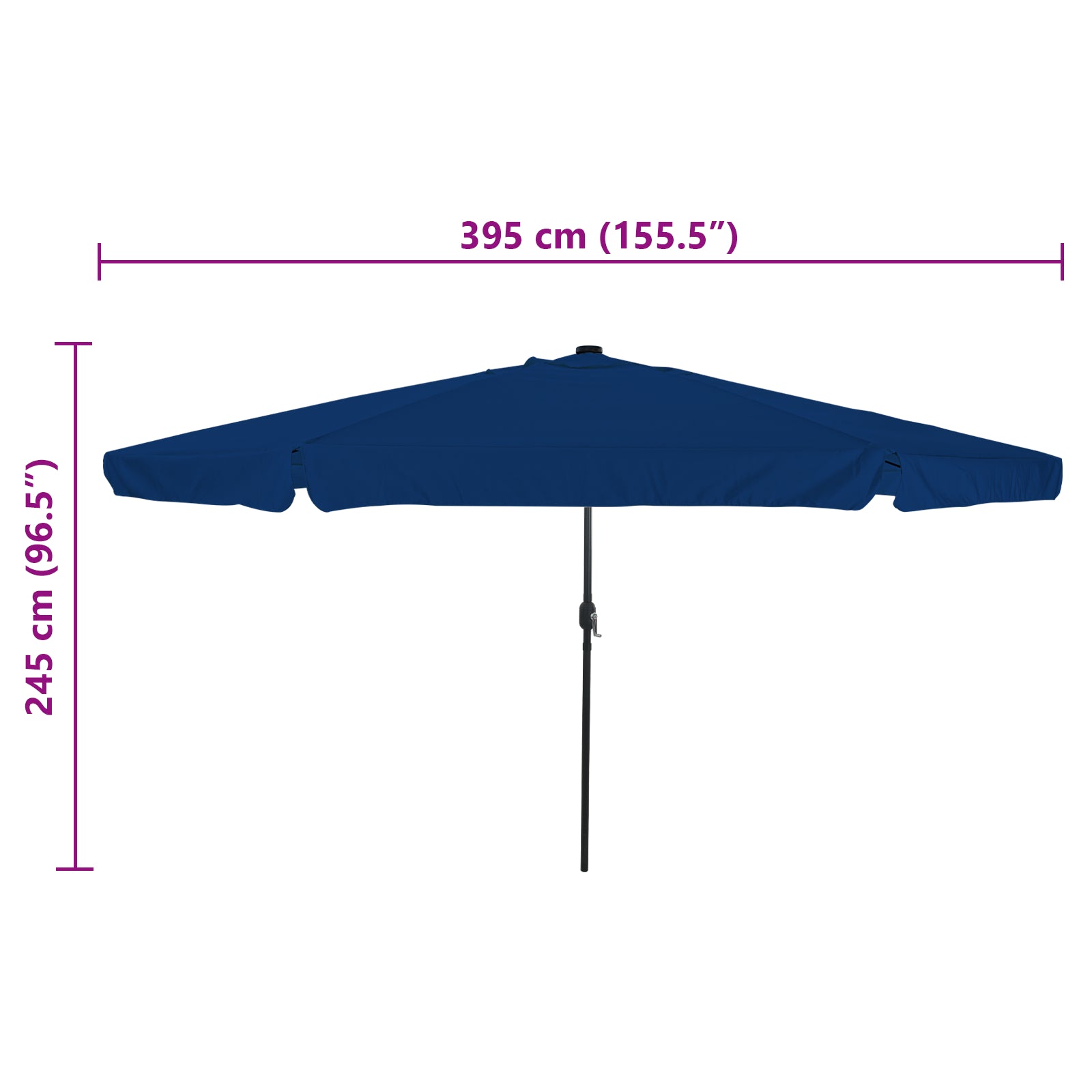 Hageparasol med LED-lys 395x245 cm Azurblå