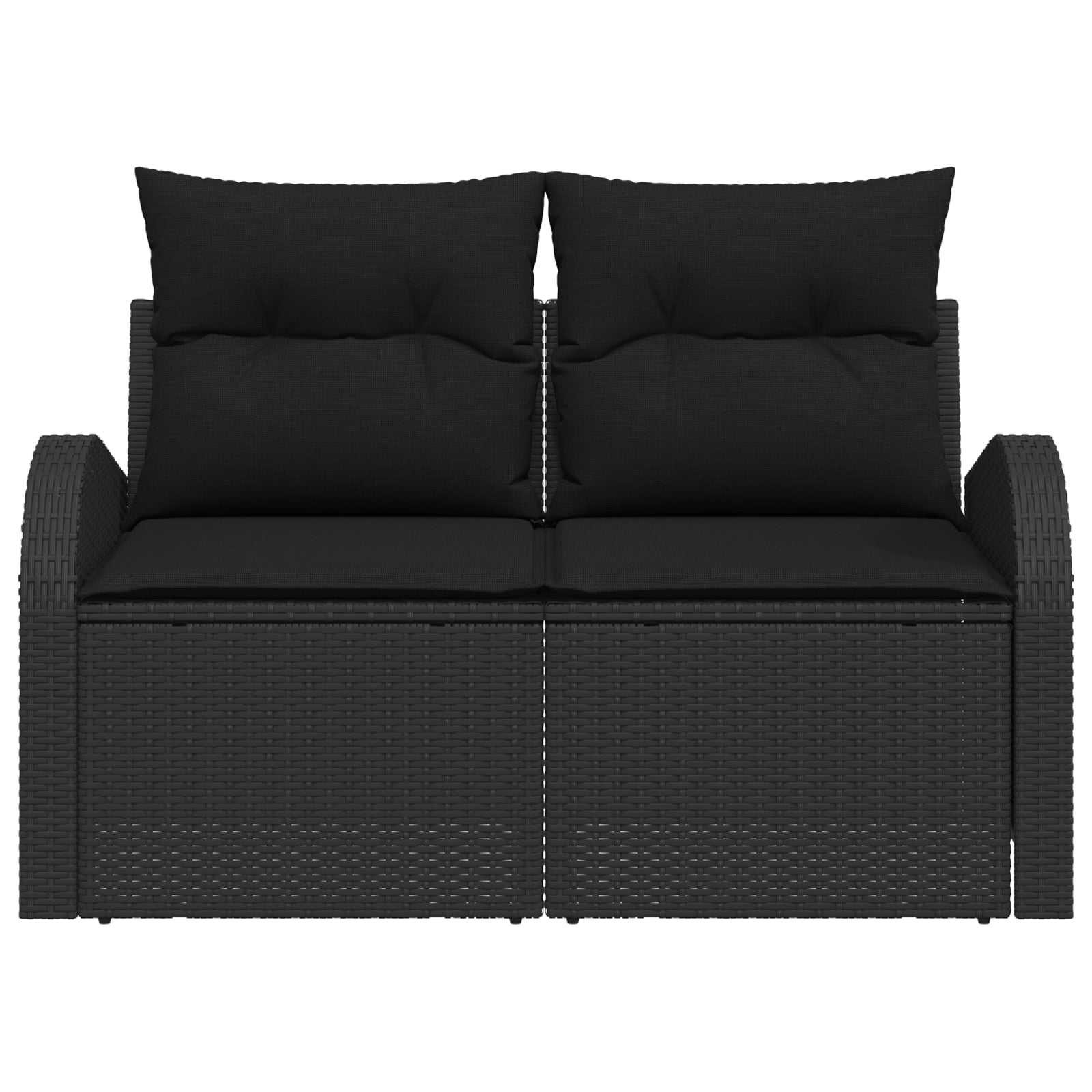 2-seters hagesofa med puter svart poly rattan