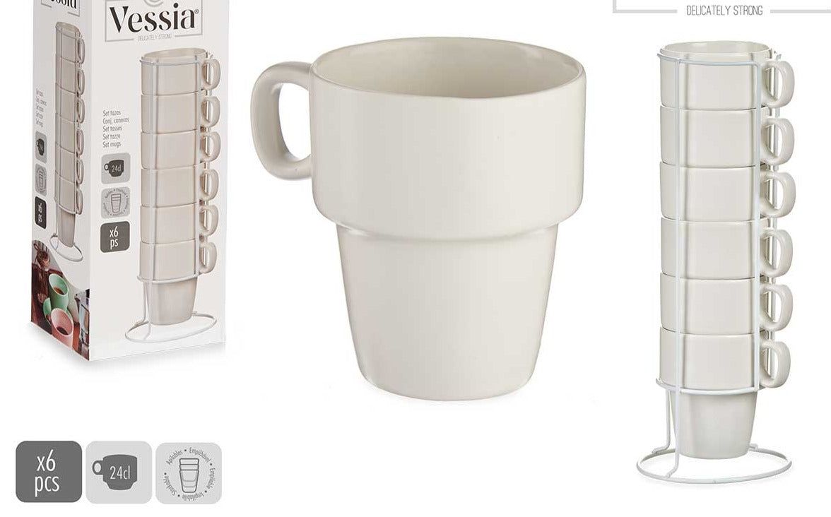 Porselen kaffekopper 6 stk. hvite i praktisk stativ - Hjem & Fritidsshoppen.no