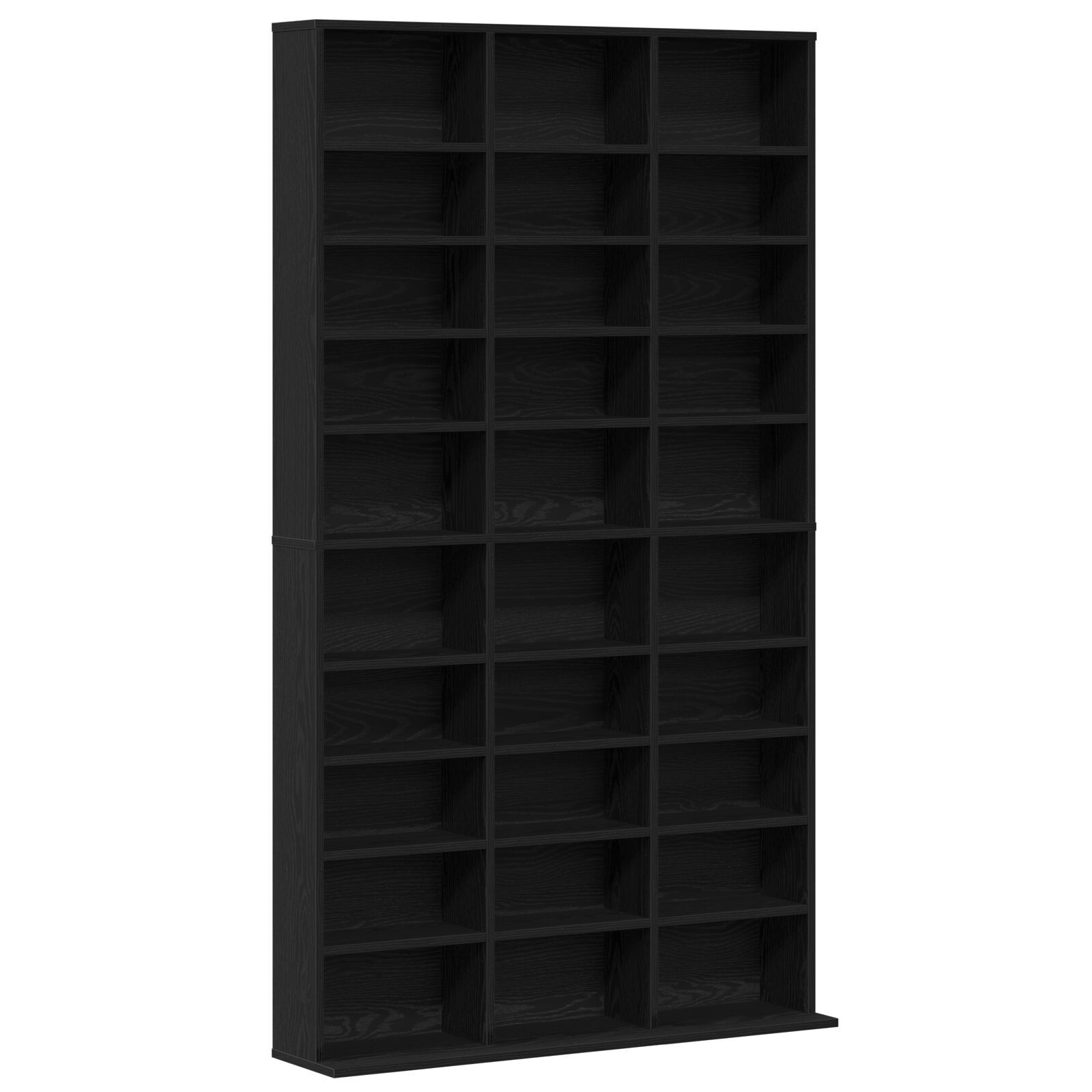 CD-hylle i svart eik 101x23x177,5 cm laget av konstruert tre